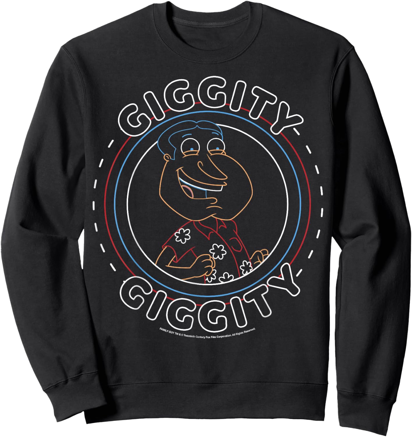 Family Guy Giggity Giggity Neon Outline Big Chest Round Logo Sweatshirt - Sweatshirt | Black