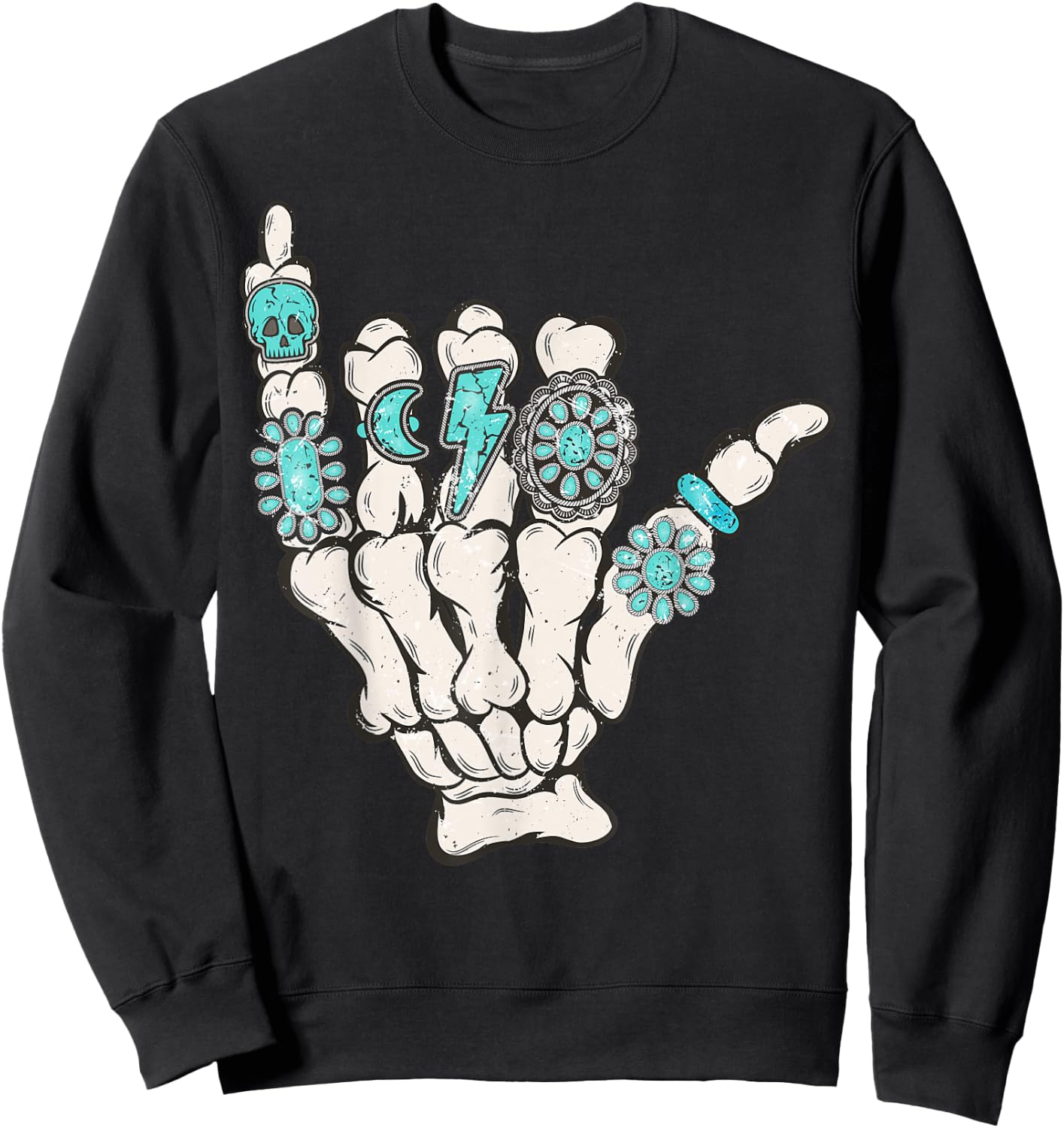 Skeleton Turquoise Hand Western Rodeo Cowboy Cowgirl Sweatshirt - Sweatshirt | Black