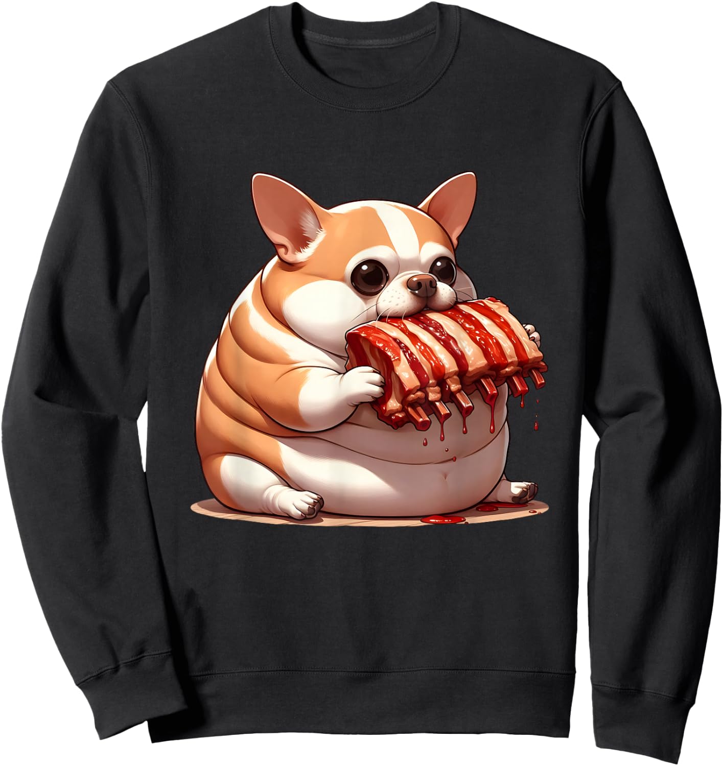 Fat Chihuahua Eating Spareribs , Small, Black Sweatshirt - Sweatshirt | Black
