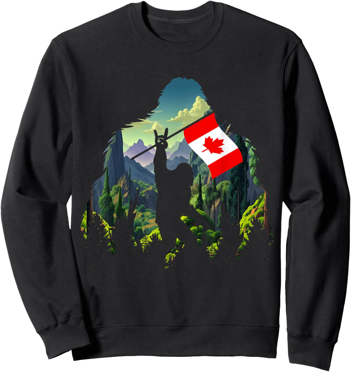 Bigfoot Lover Camper Maple Leaf Canadian Flag Canada Day Sweatshirt - Sweatshirt | Black