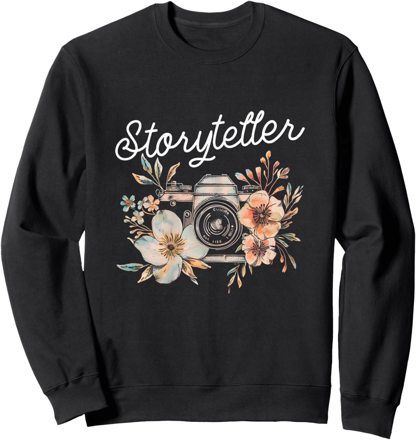 Photographer Storyteller Vintage Camera Flowers Photography Sweatshirt - Sweatshirt | Black