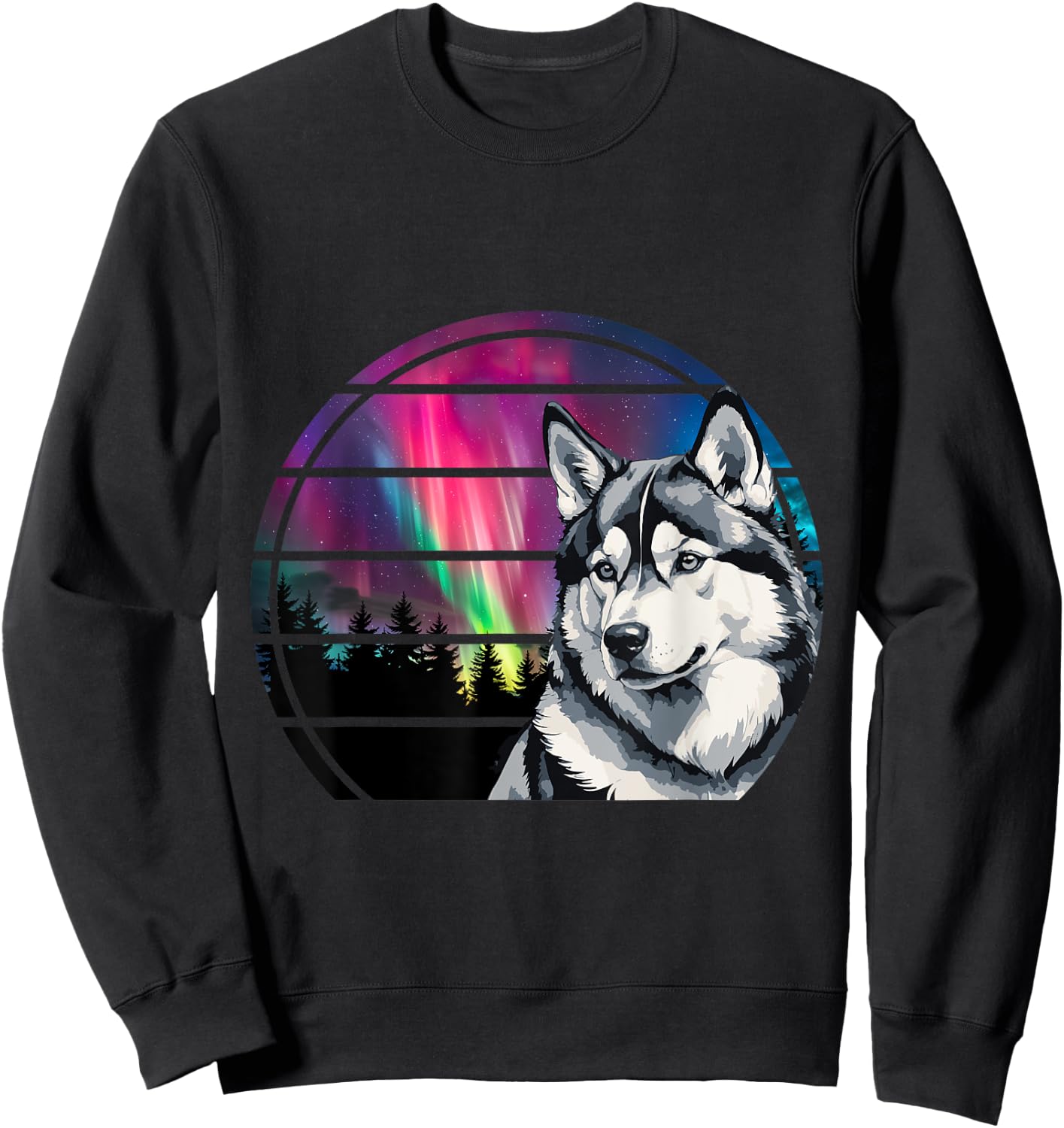 Siberian Husky Mom Alaskan Dog Northern Lights Alaska Husky Women Girls Kids Sweatshirt - Sweatshirt | Black