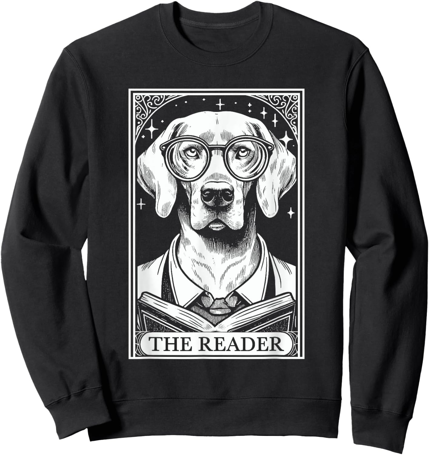 Tarot Card Vintage Weimaraner Dog Book Lover The Reader Sweatshirt - Sweatshirt | Black