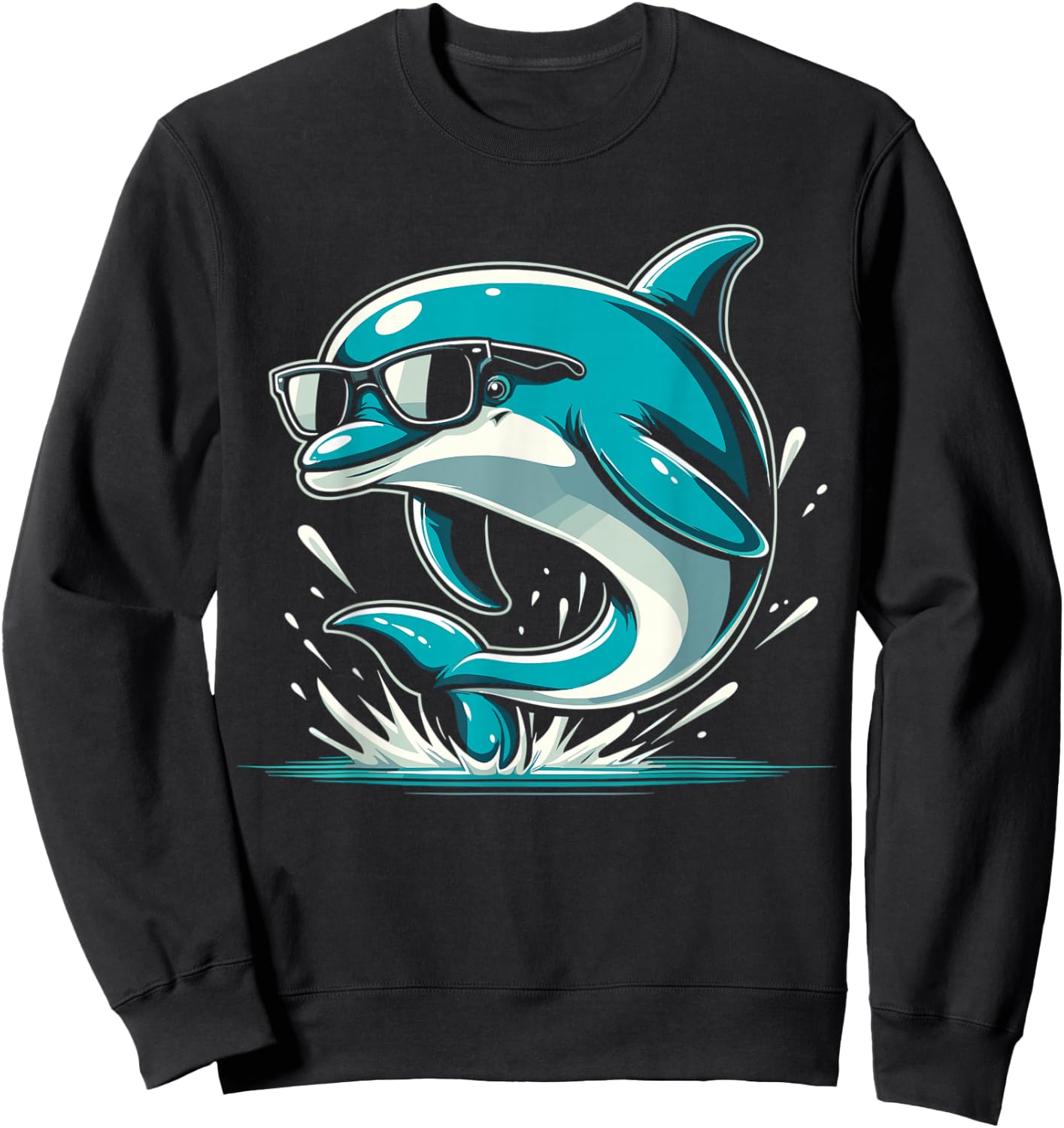 Cool Dolphin With Sunglasses Dolphin Lover Funny Dolphin Sweatshirt - Sweatshirt | Black