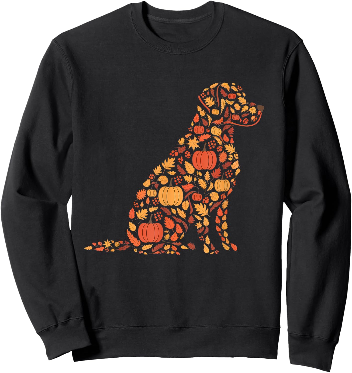 Labrador Retriever Fall Dog Autumn Leaves Thanksgiving Sweatshirt - Sweatshirt | Black