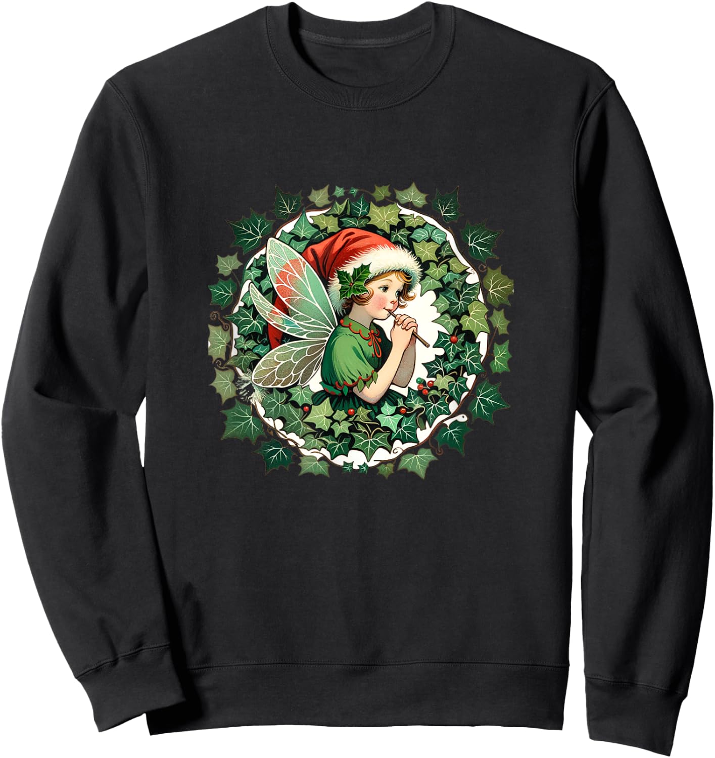 Yule Fairy Cute Ivy Wreath Sweatshirt - Sweatshirt | Black