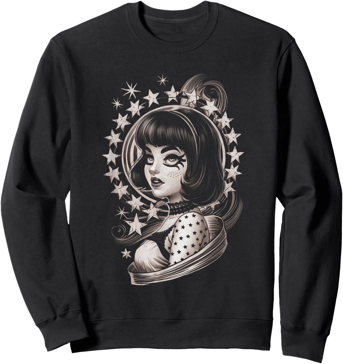Vintage Tattoo Goth Girl Retro Rockabilly Art Sweatshirt - Sweatshirt | Black