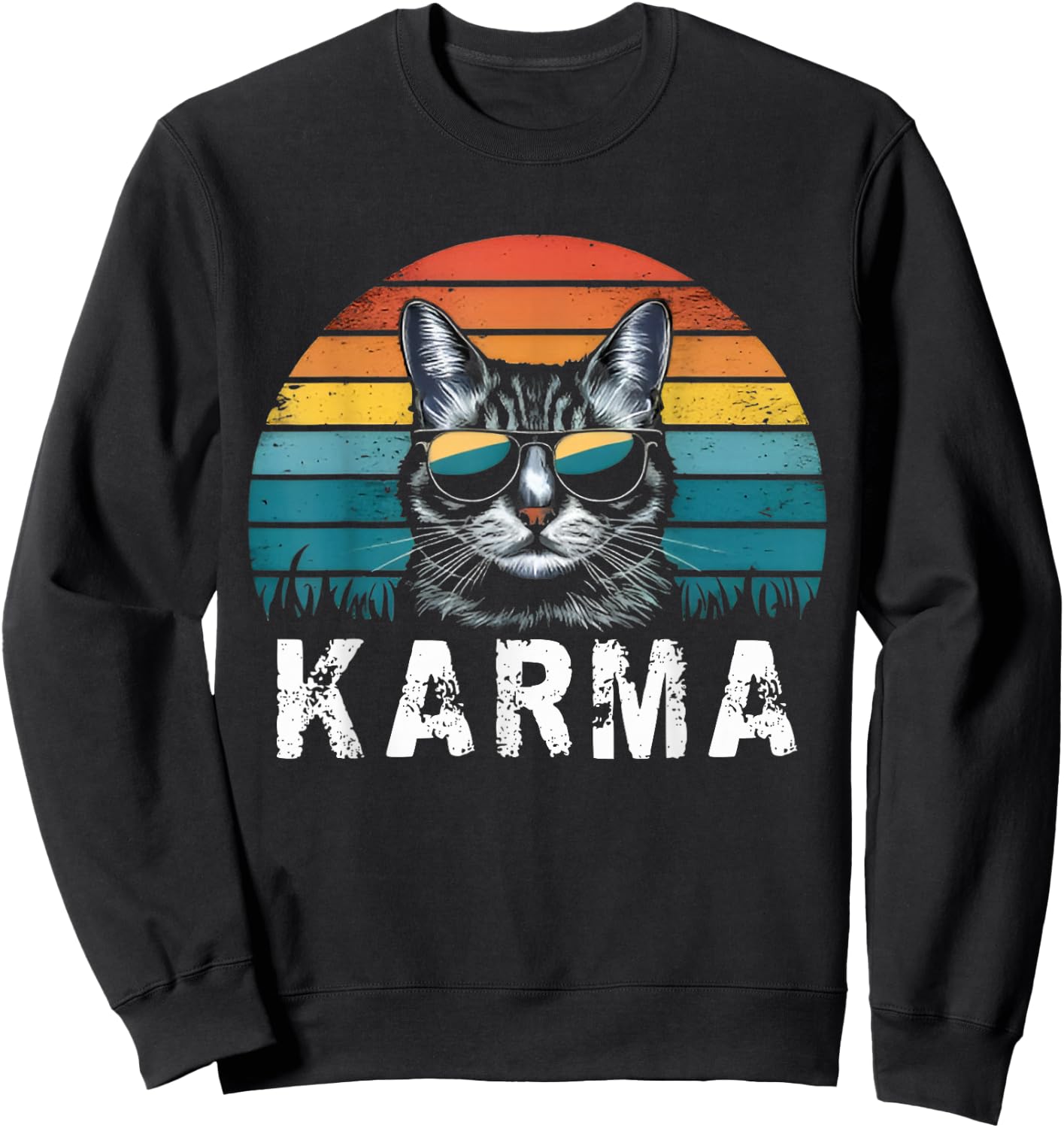 Vintage Cat Music Sunset Gifts Women Men Kids Girls Karma Sweatshirt - Sweatshirt | Black