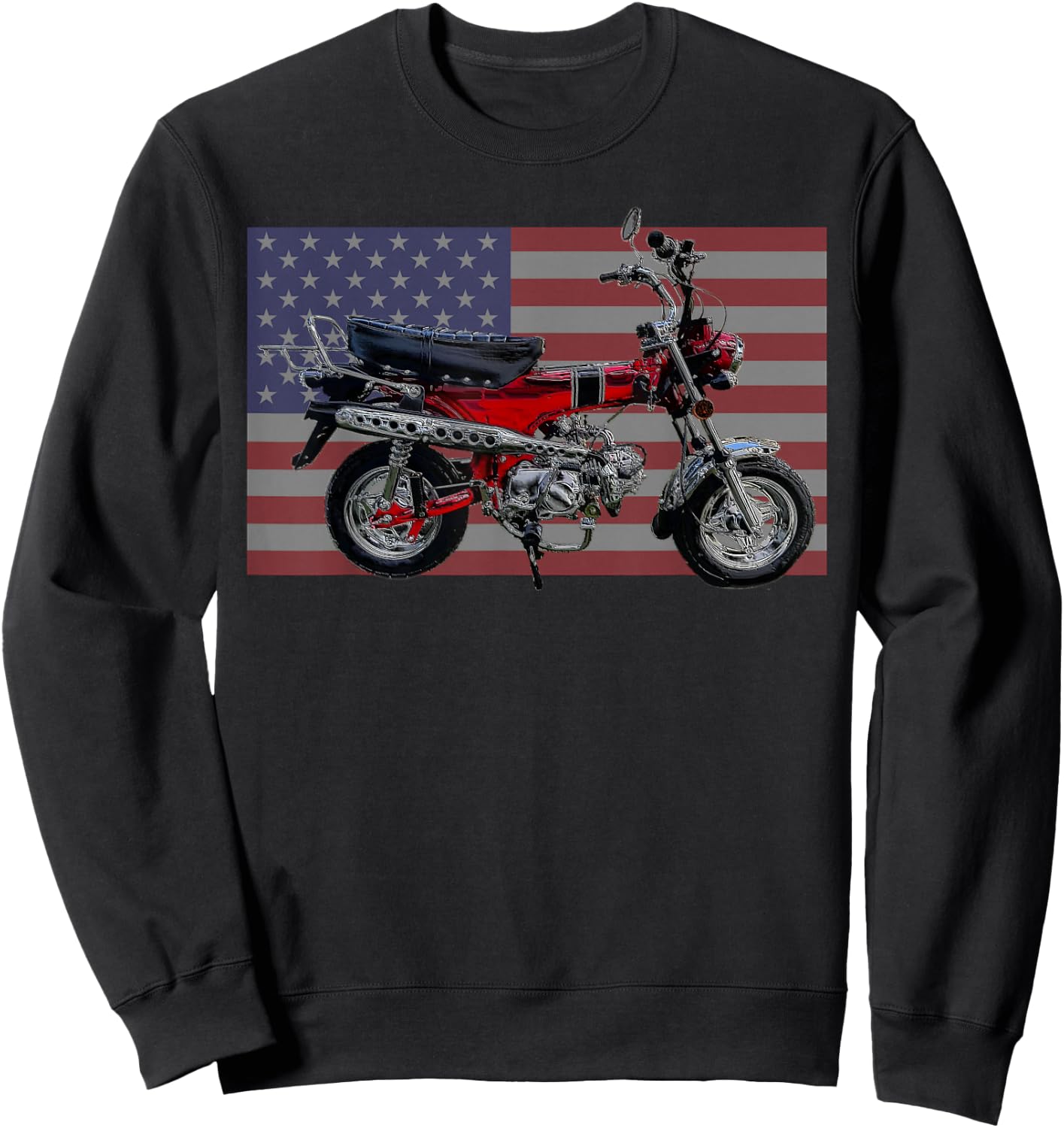 Trail 70 Mini BIke, Vintage Minibike, Retro American Flag Men Sweatshirt - Sweatshirt | Black