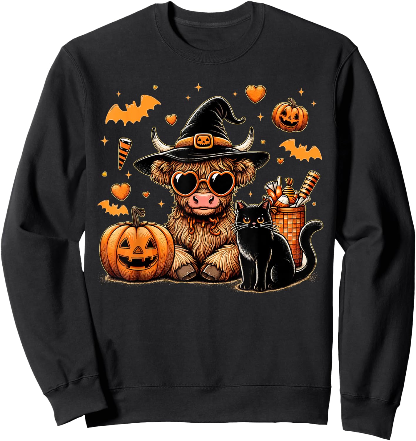 Highland Cow Halloween Shirt Women Girls Fall Autumn Sweatshirt - Sweatshirt | Black