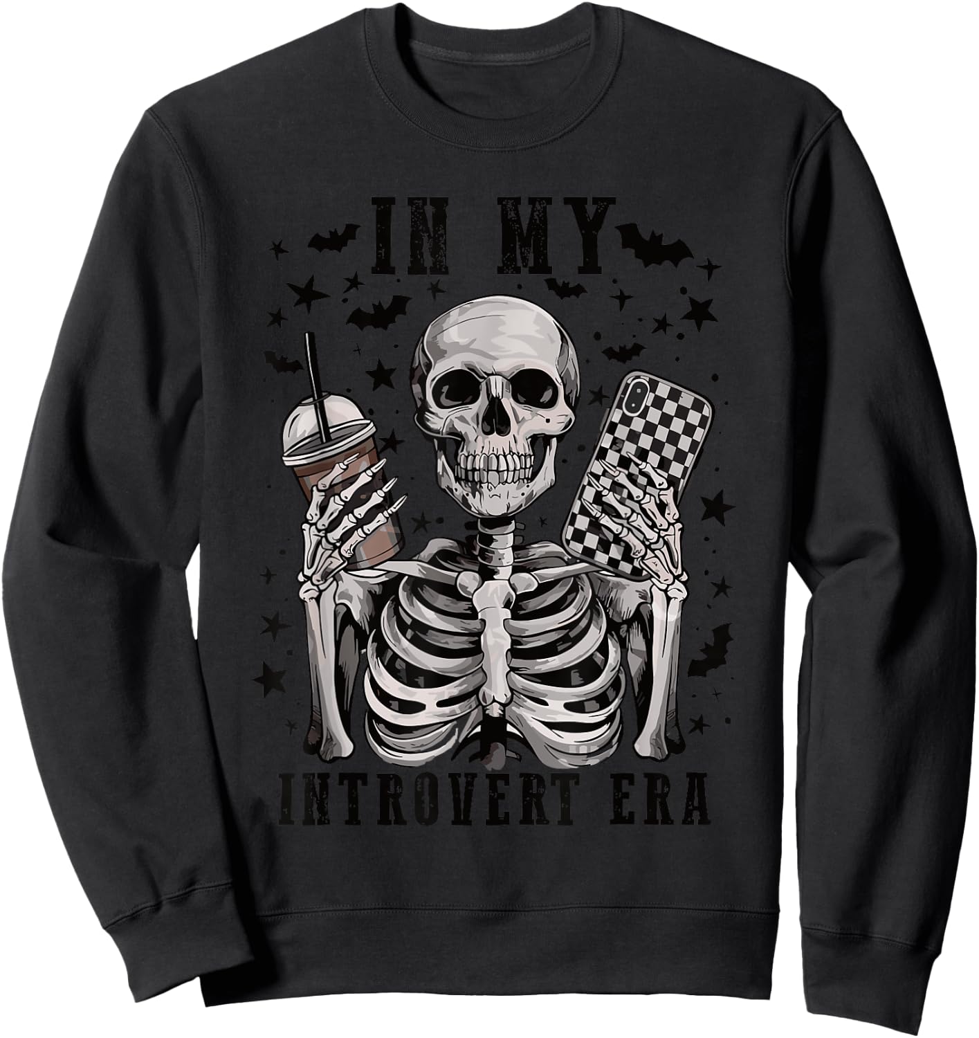 In My Introvert Era Retro Halloween Skeleton Coffee Sweatshirt - Sweatshirt | Black