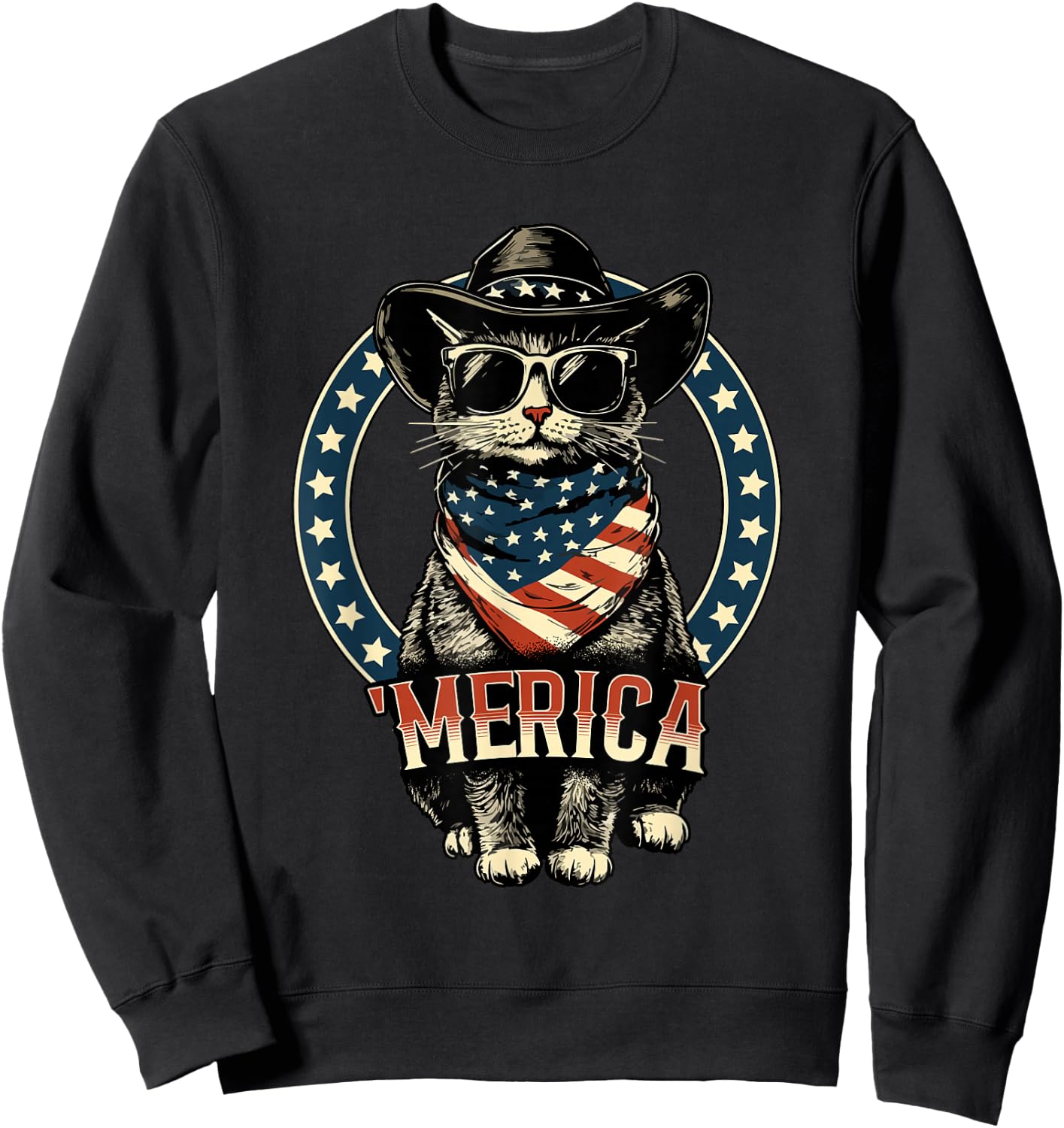 USA 'Merica Cat 4th of July Men Women Kids Funny Patriotic Sweatshirt - Sweatshirt | Black