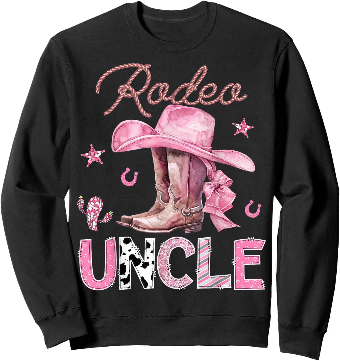Rodeo Uncle Pink Boots Coquette CowGirl Birthday Party Sweatshirt - Sweatshirt | Black