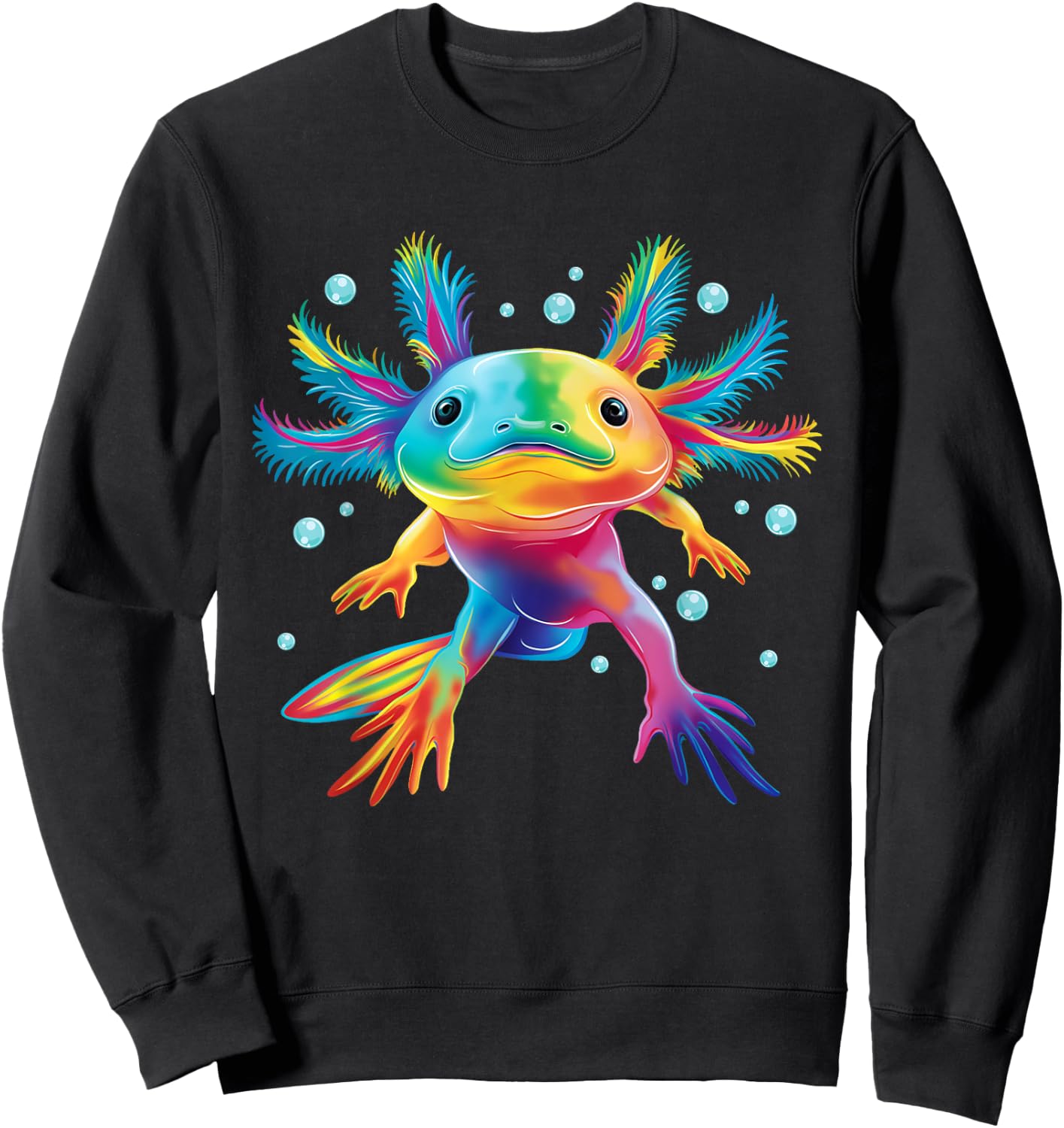 Cute Axolotl Colorful Axolotl Art Girls Boys Kids Women , Small, Black Sweatshirt - Sweatshirt | Black