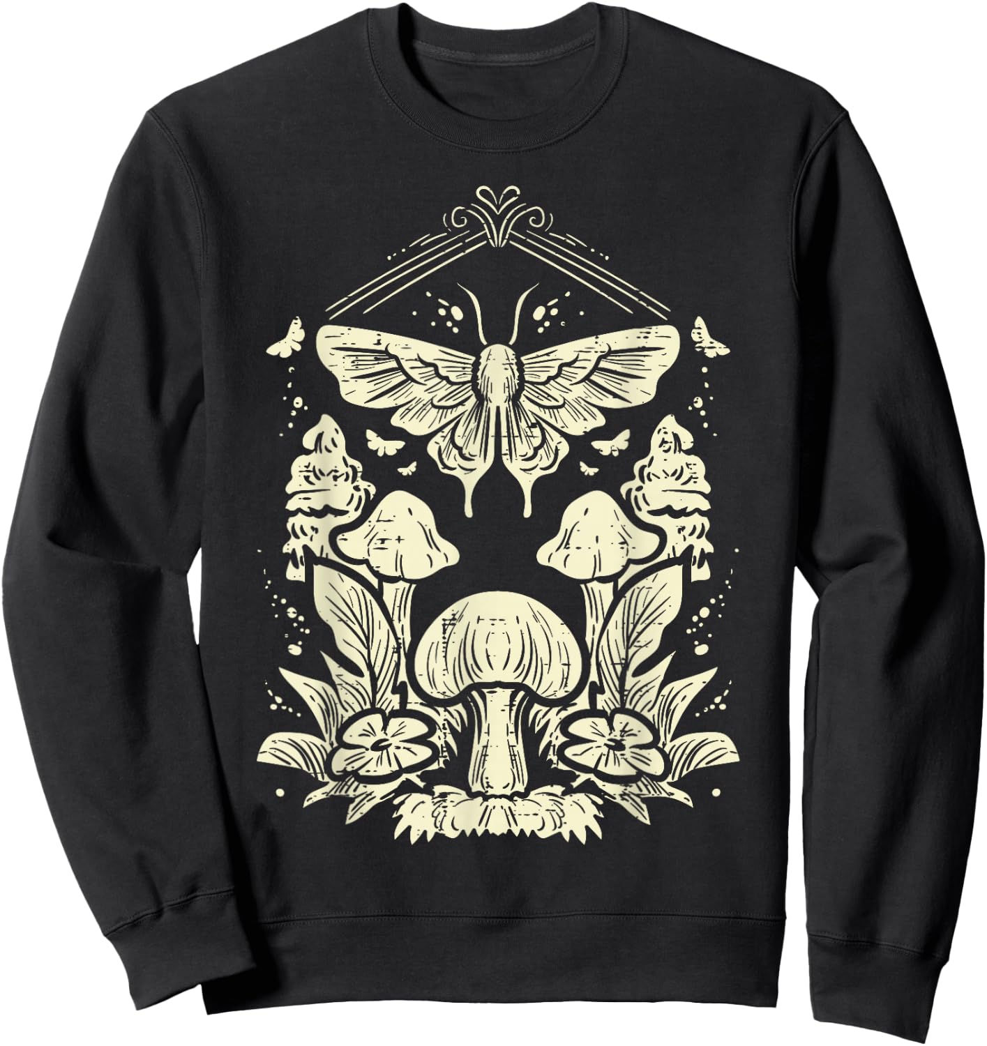 Moth Mushrooms Fairycore Fairy Grunge Nature Women Girls Kid Sweatshirt - Sweatshirt | Black
