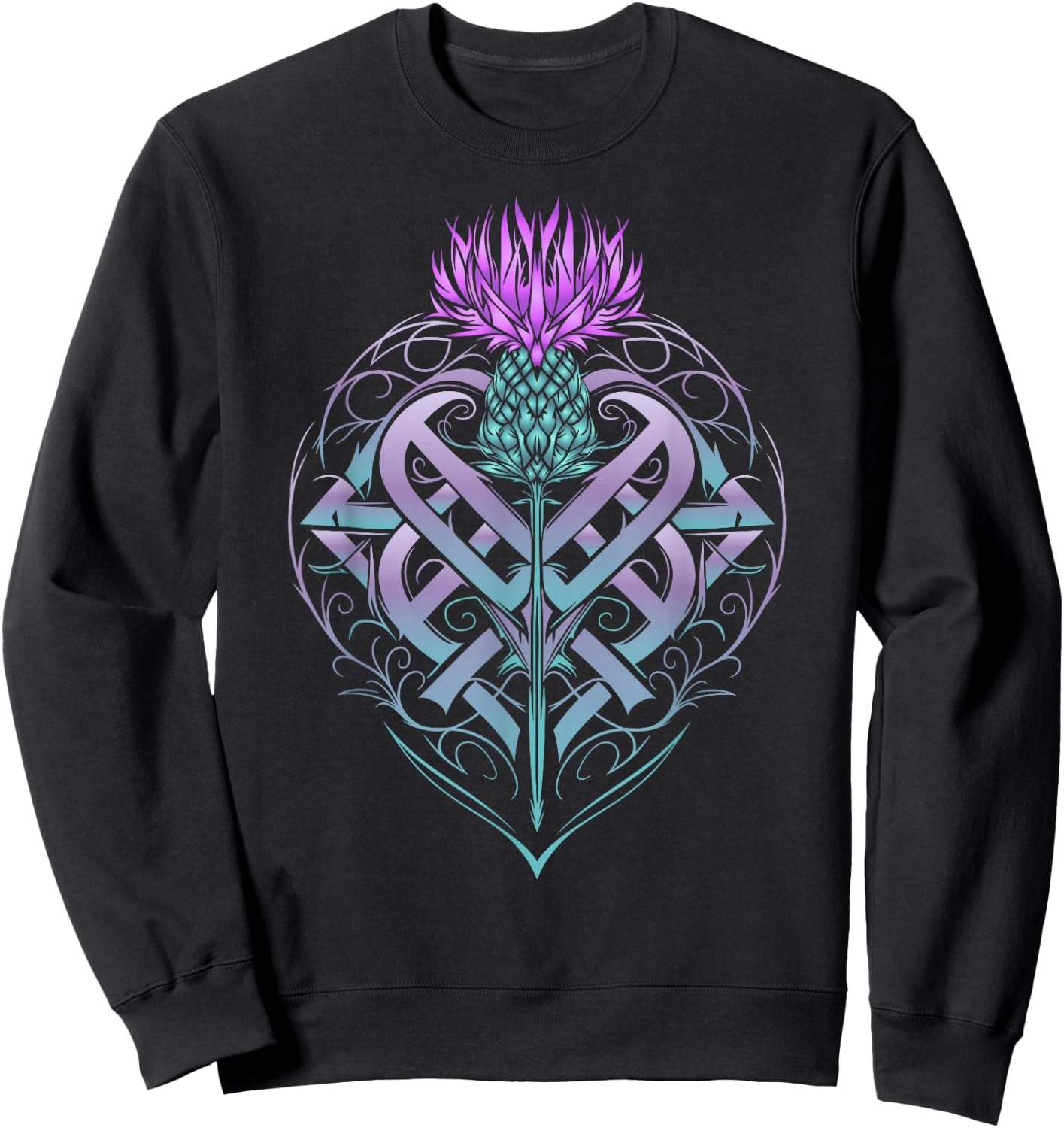 Scottish Thistle with Shield and Celtic Knots Thistle Lover Sweatshirt - Sweatshirt | Black