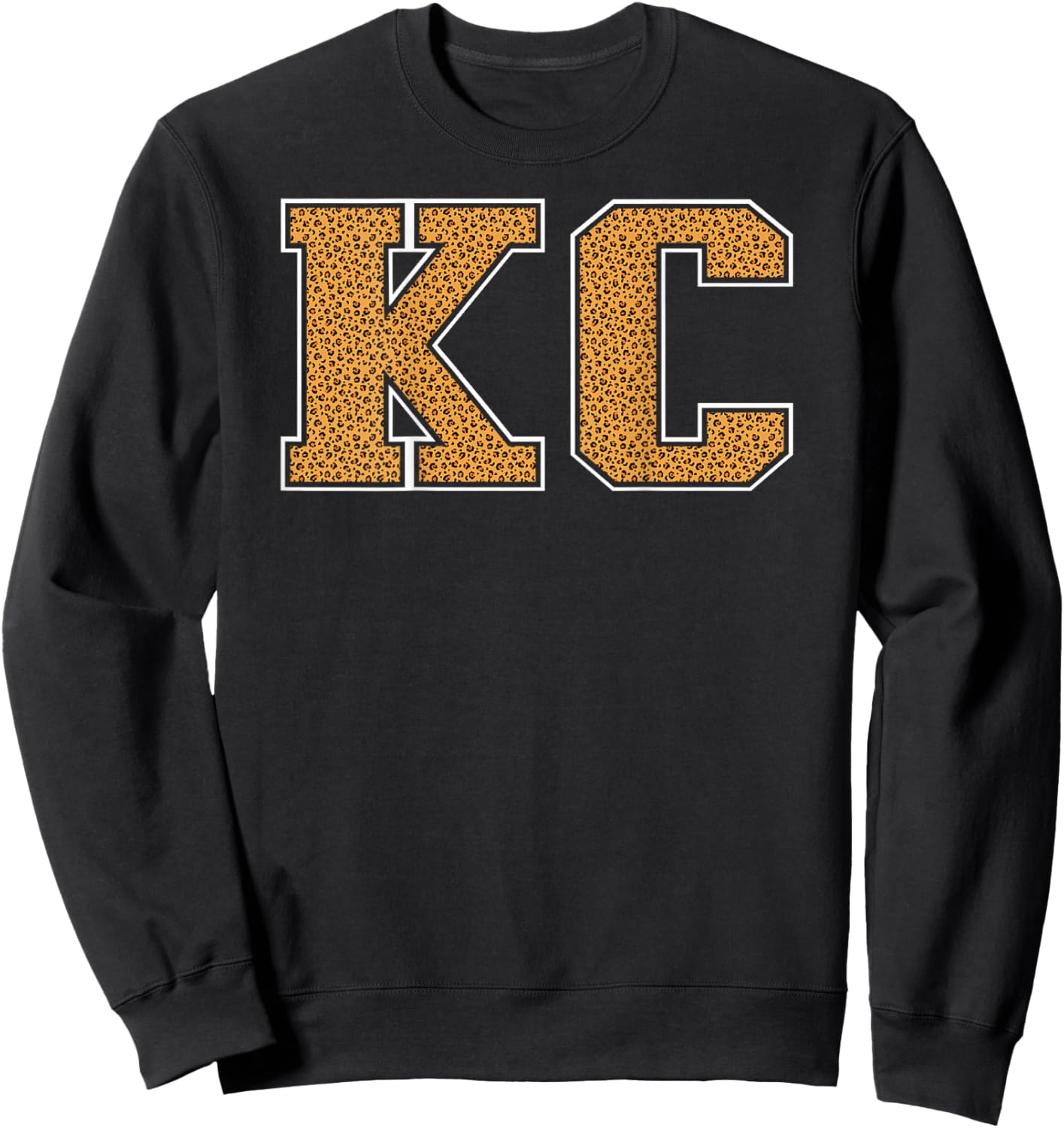 KC Leopard Pattern Retro Varsity Style Kansas City KC Back Sweatshirt - Sweatshirt | Black