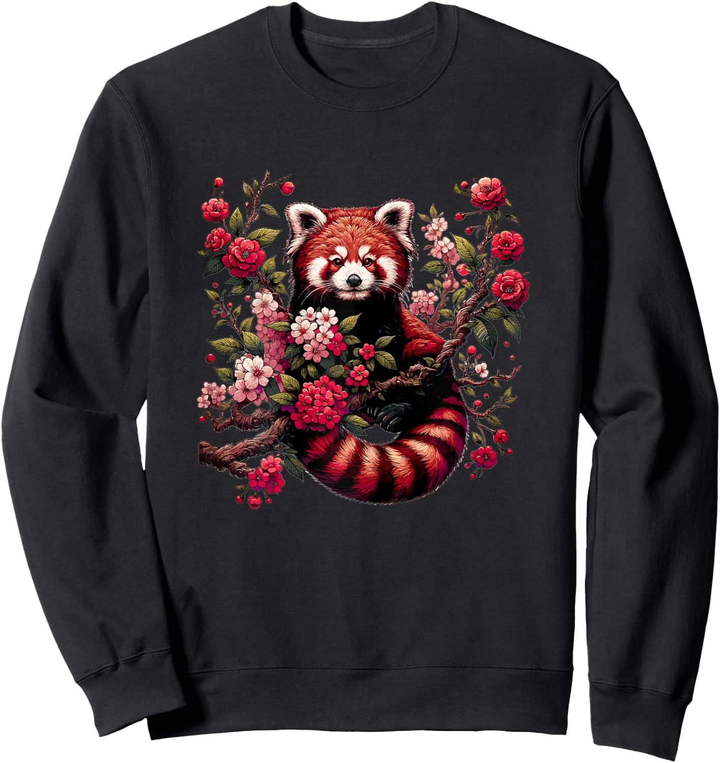 Red Panda Japanese Cherry Blossom Flower Sweatshirt - Sweatshirt | Black