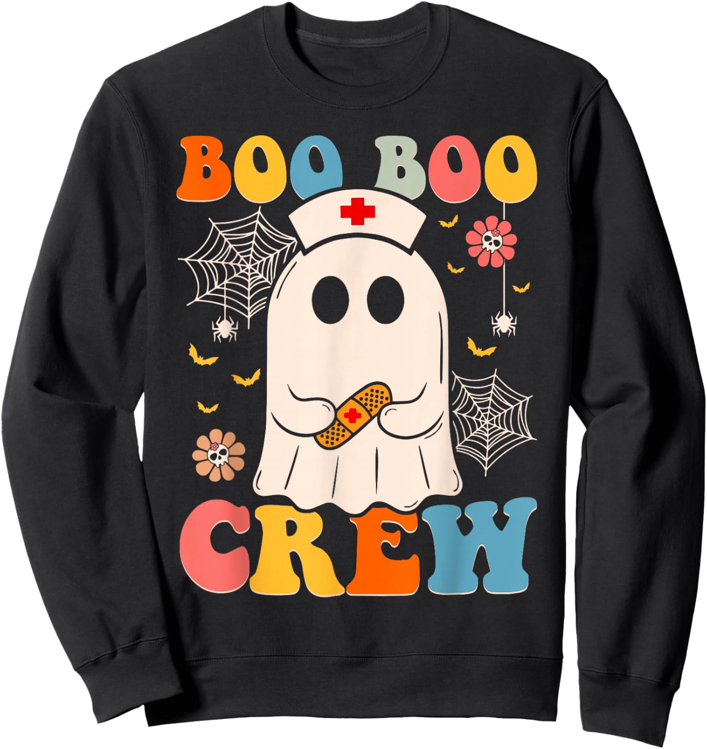 Groovy Retro Boo Boo Crew Nurse Funny Ghost Halloween Nurse Sweatshirt - Sweatshirt | Black
