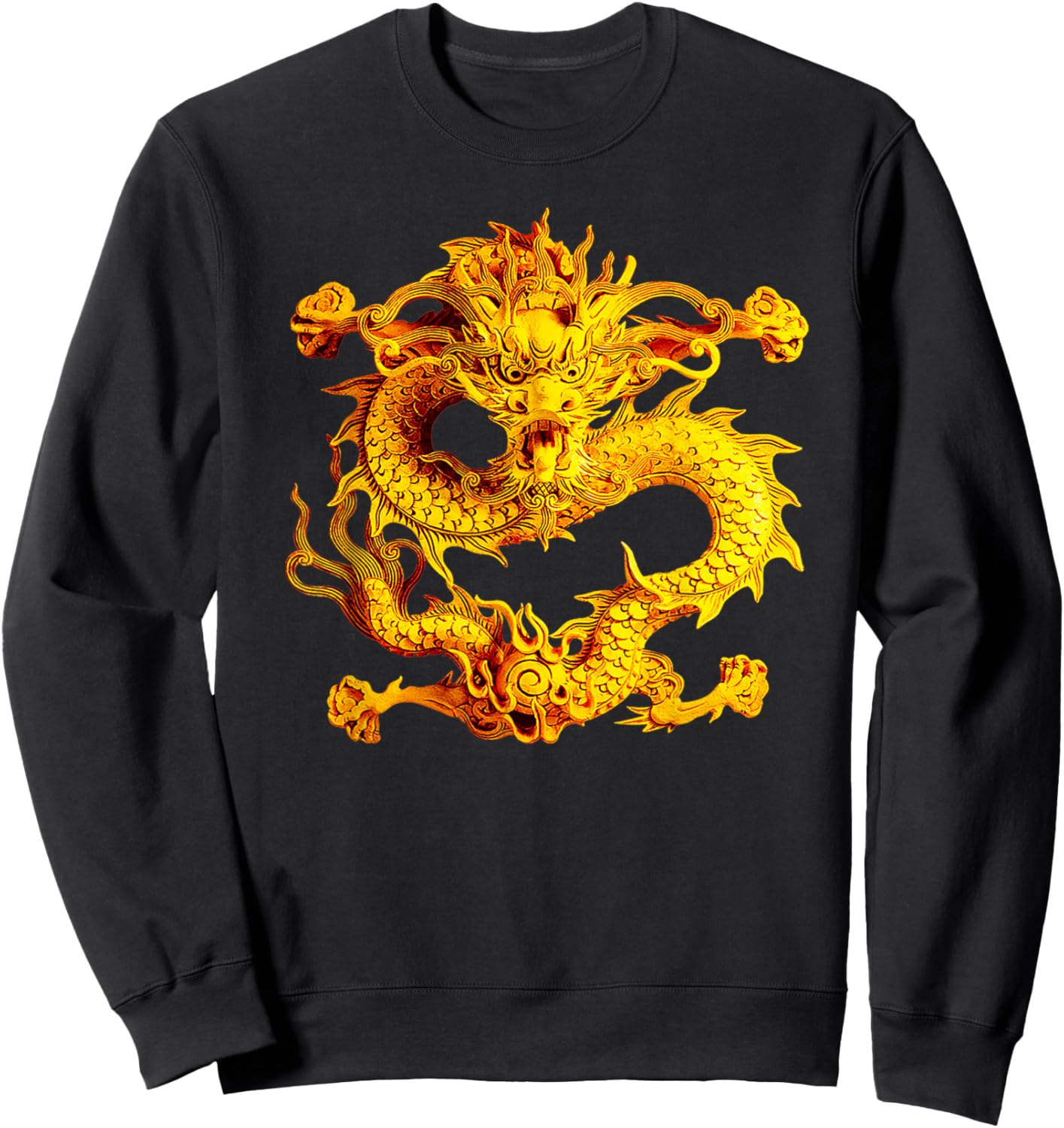 Fearless Golden Chinese Dragon Silhouette 3D Effect Sweatshirt - Sweatshirt | Black