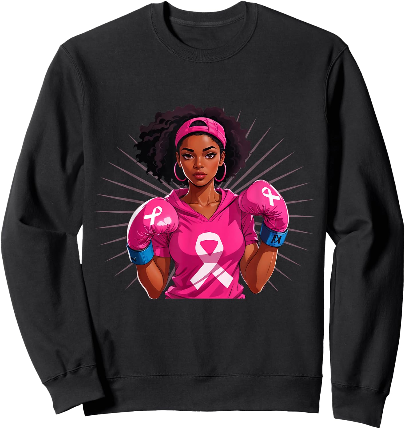 Breast Cancer Awareness African American Woman Boxing Gloves Sweatshirt - Sweatshirt | Black