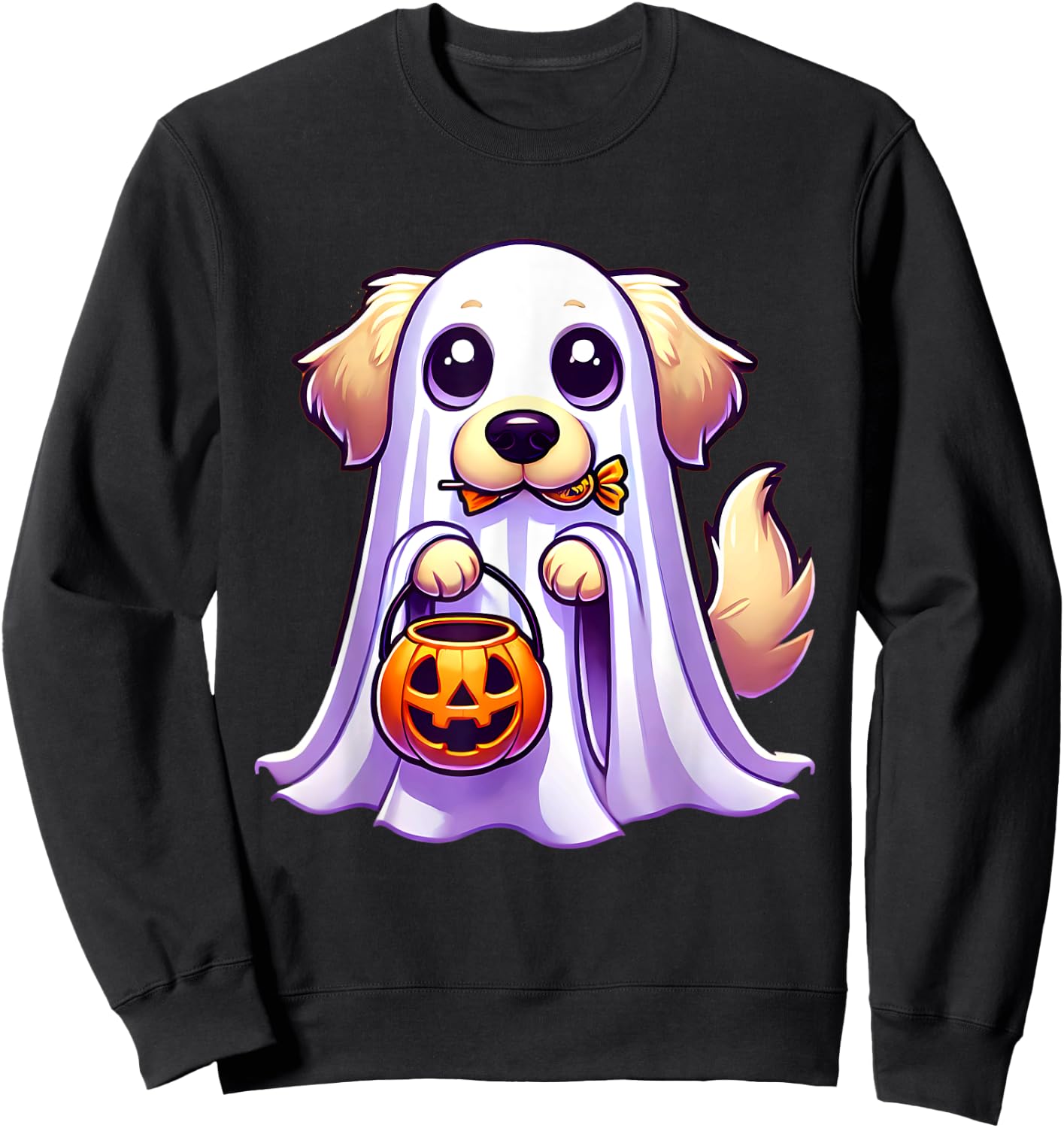 Golden Retriever Ghost Halloween Dog Men Women Kids Sweatshirt - Sweatshirt | Black