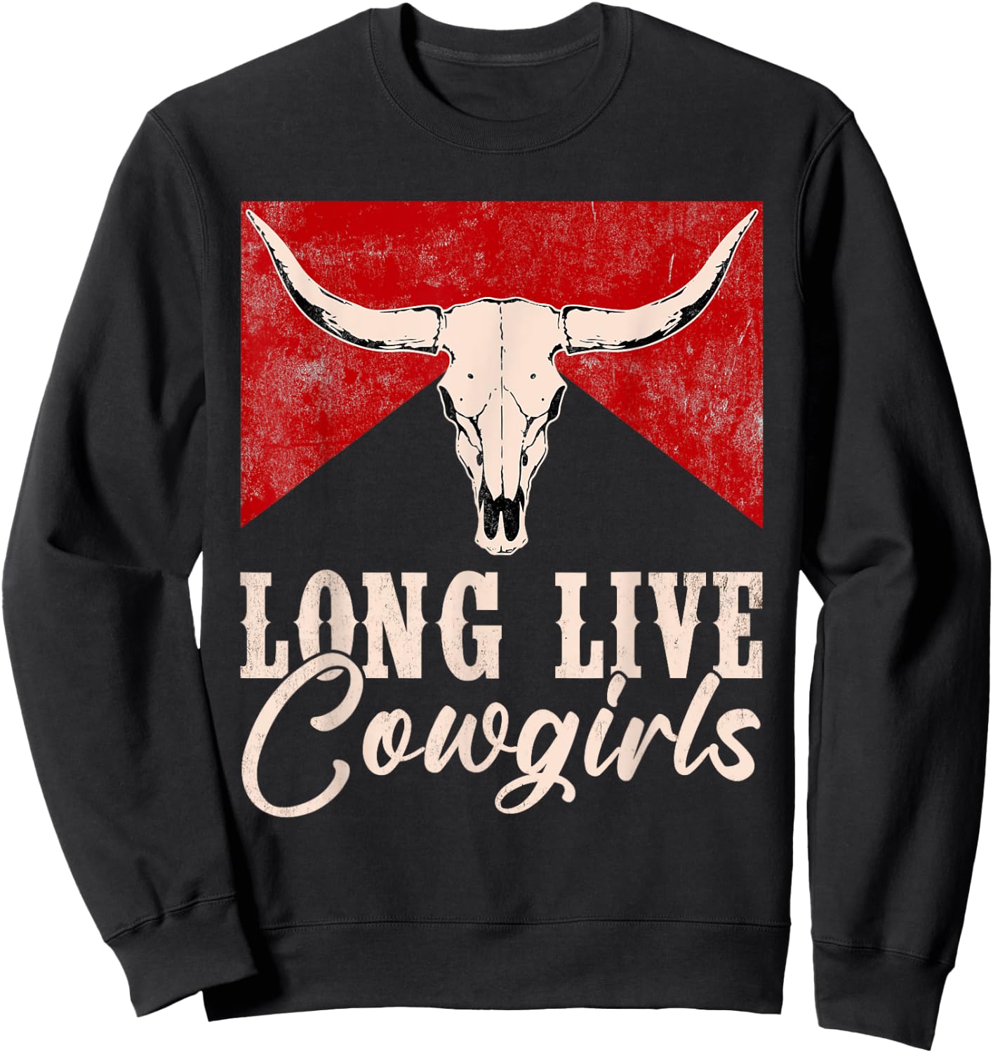 Long Live Vintage Western Bull-Skull Cowgirls Retro Sweatshirt - Sweatshirt | Black