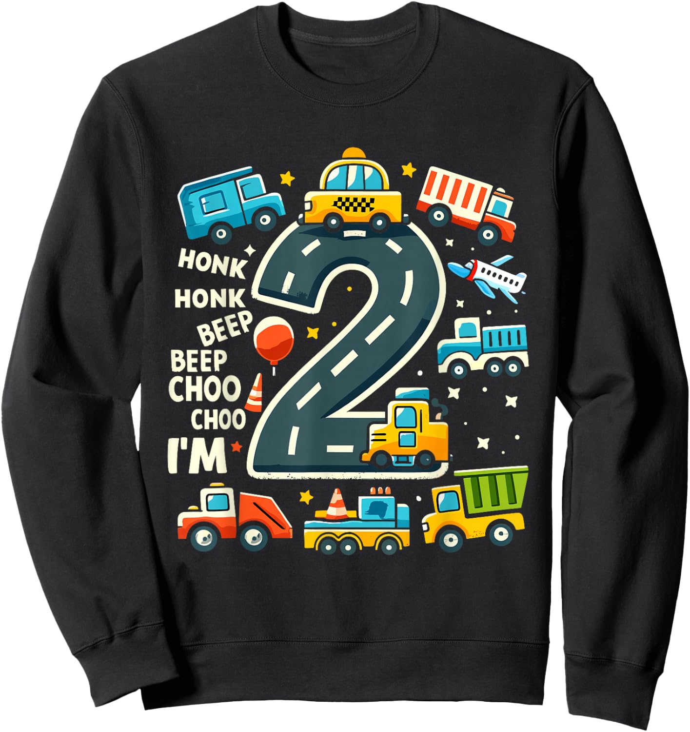 2 Year Old Transportation Birthday Boy 2nd Toddler Truck Car Sweatshirt - Sweatshirt | Black