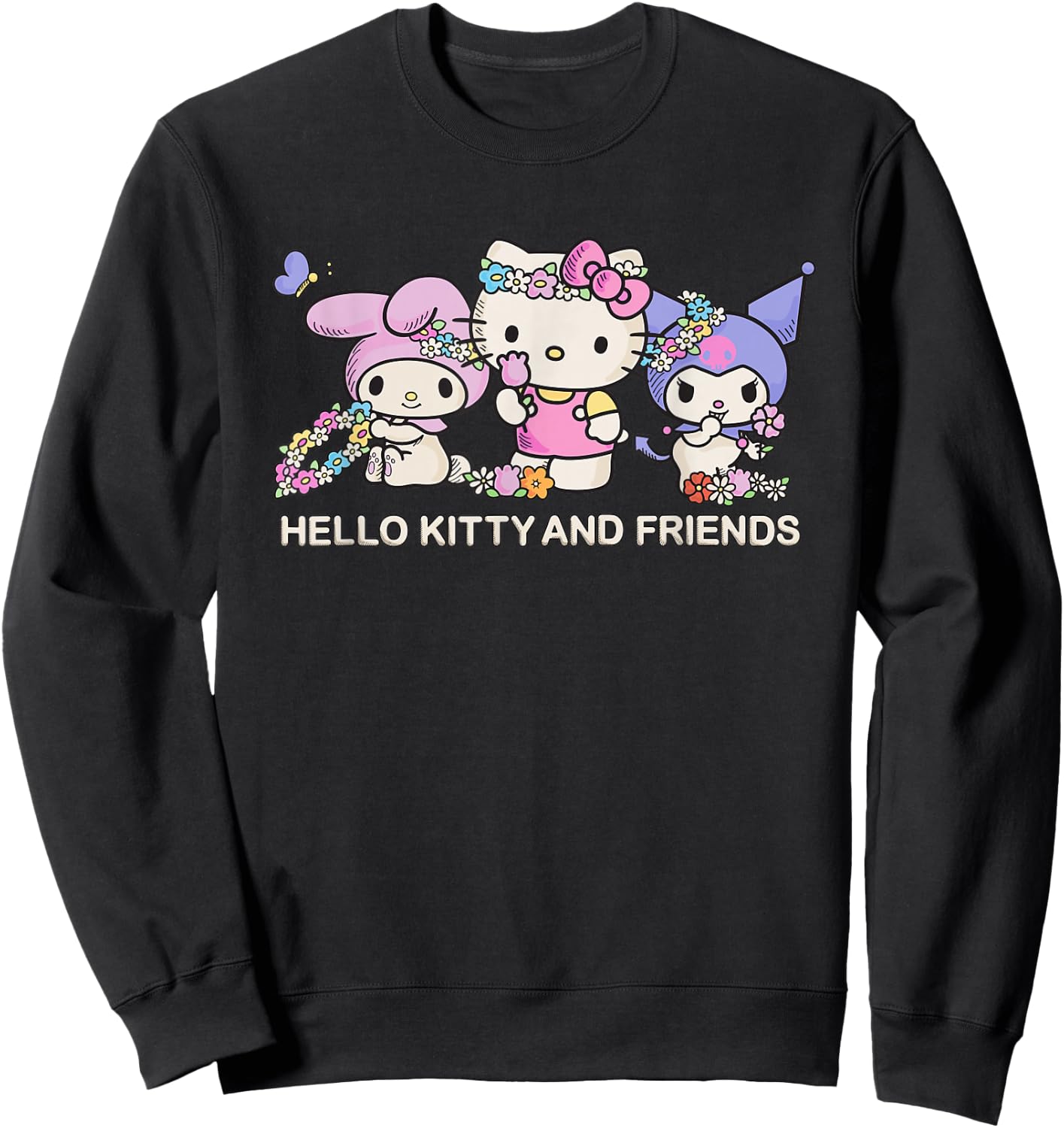 Sanrio Hello Kitty and Friends Flower Crowns , Small, Black Sweatshirt - Sweatshirt | Black