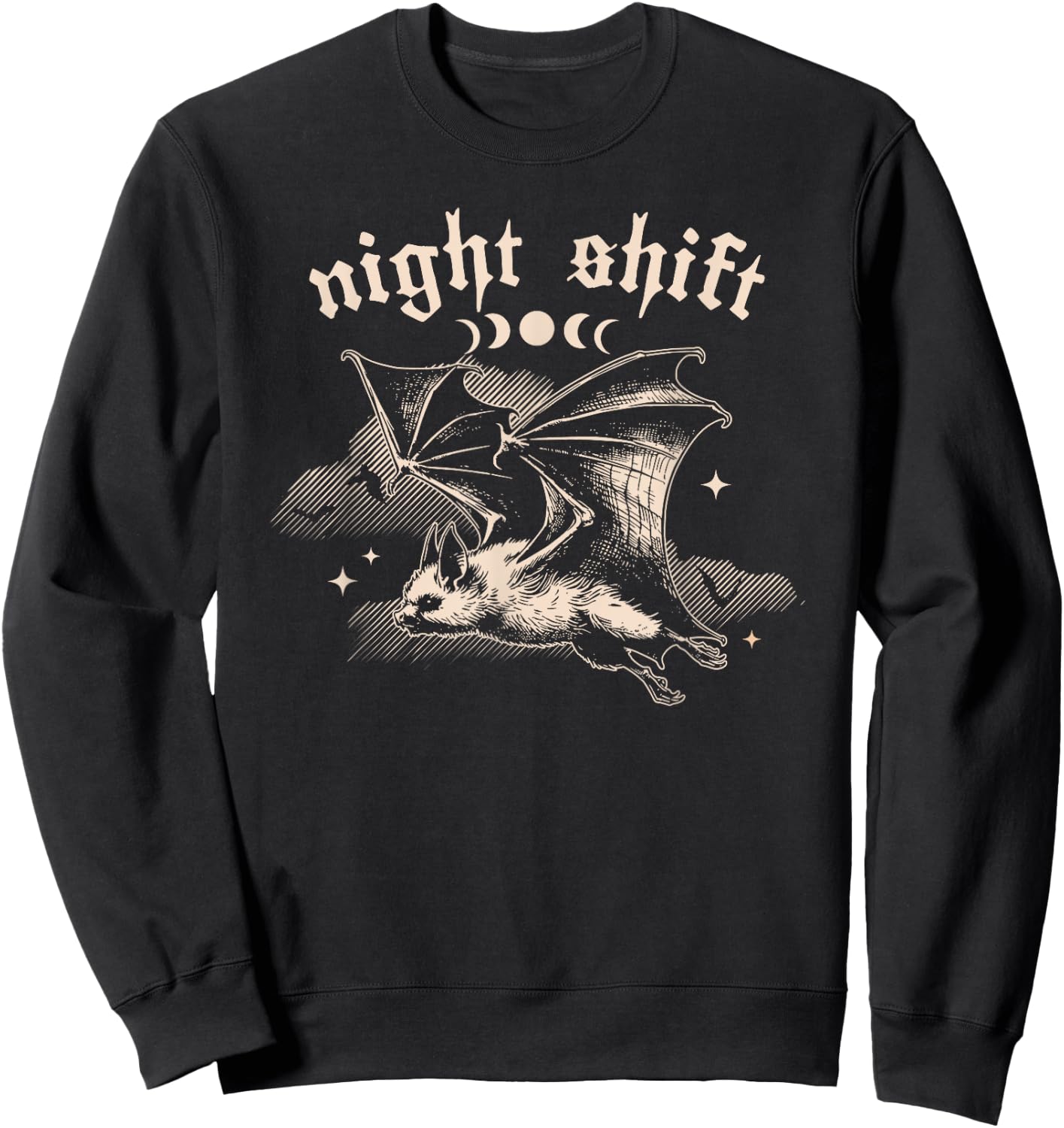 Night Shift Bat - Gothic Vampire Bat with Moon Halloween Sweatshirt - Sweatshirt | Black