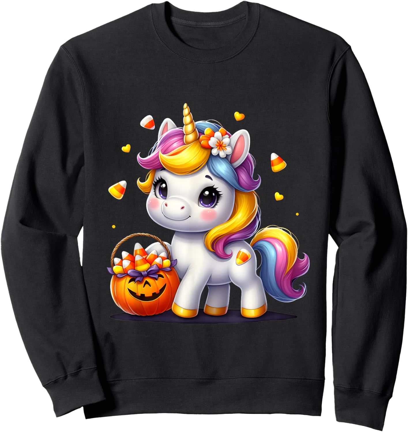 Unicorn Candy Corn Halloween Unicorn Gift Girls Kids Sweatshirt - Sweatshirt | Black