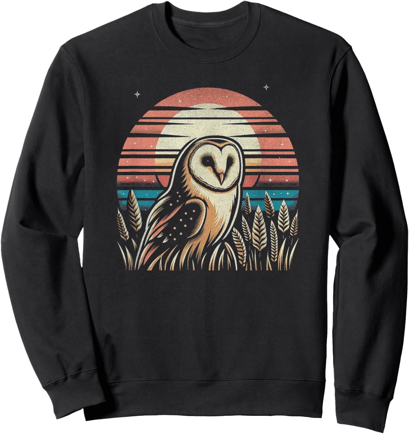 Retro Sunset Barn Owl Graphic Art Design And Men Sweatshirt - Sweatshirt | Black