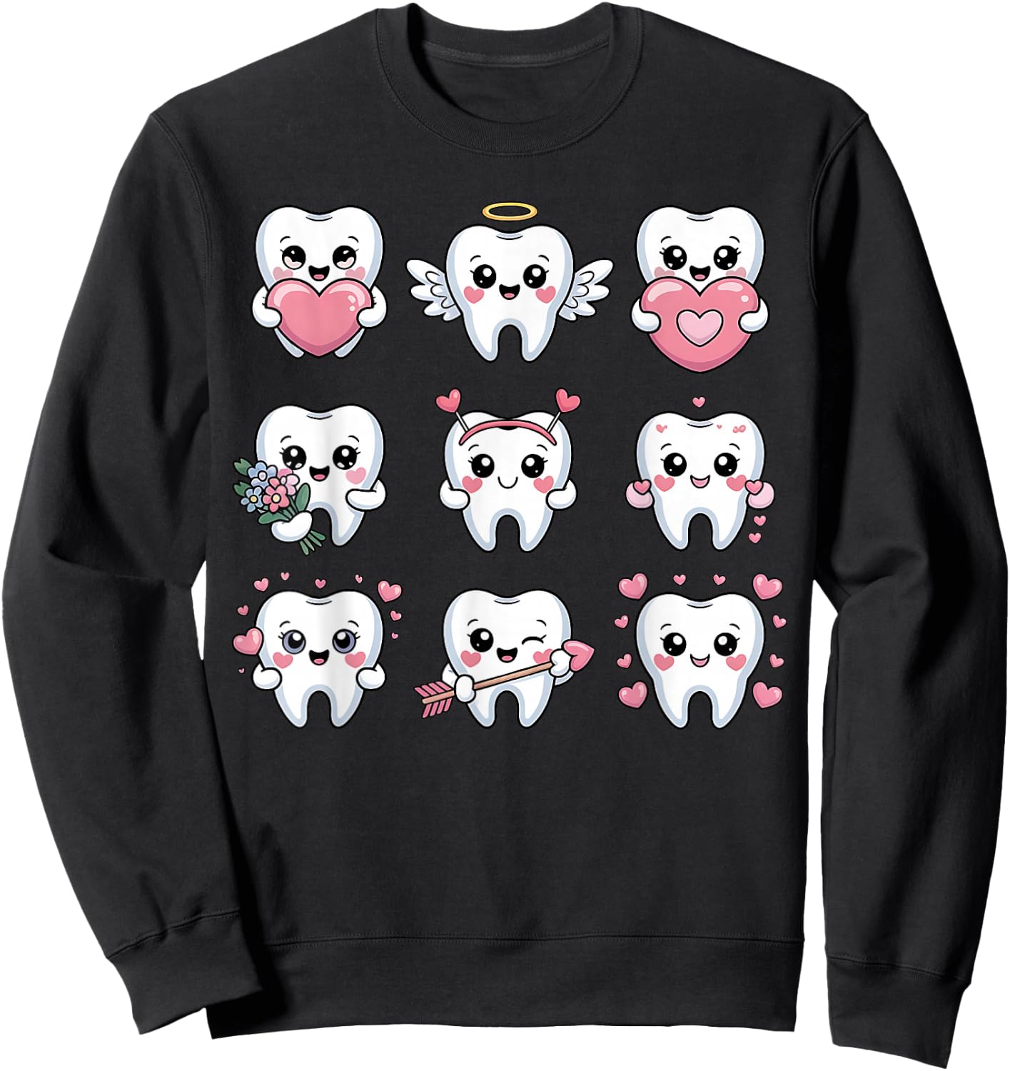 Cute Teeth Valentine Heart Dental Hygienist Dentist Love Sweatshirt - Sweatshirt | Black