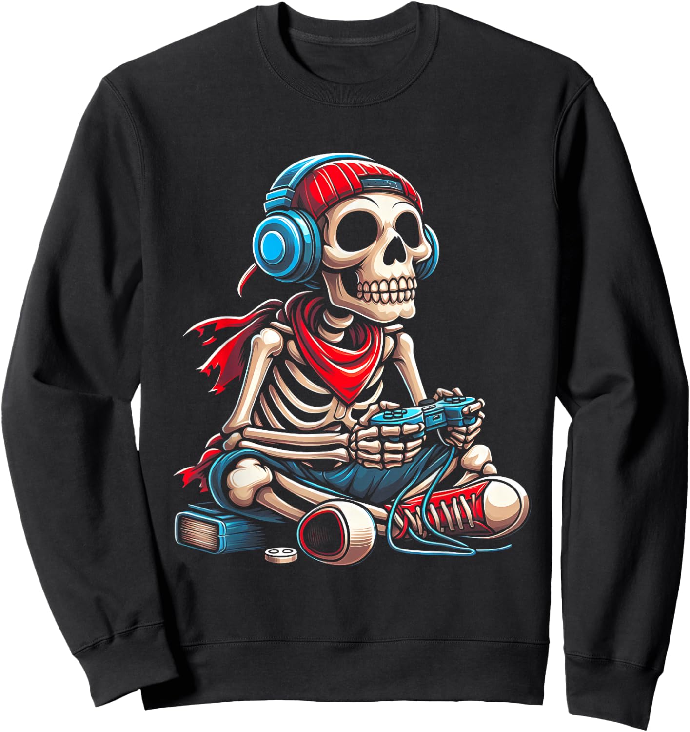 Halloween Skeleton Gamer Video Gaming Gamer E-Sport Player Sweatshirt - Sweatshirt | Black