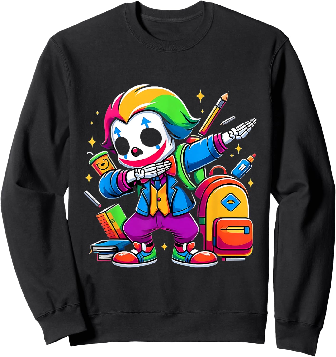 Funny Dab Clown Dabbing Costumes Spooky Halloween Skeleton Sweatshirt - Sweatshirt | Black