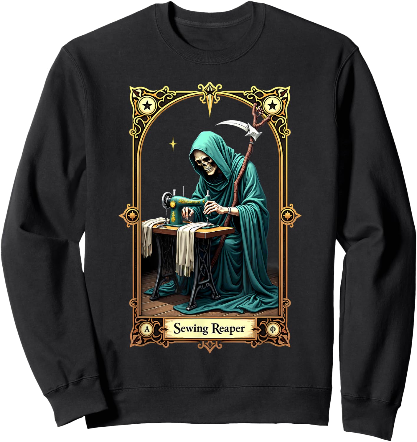 Tarot Card Skeleton Sewing Machine Reaper Sweatshirt - Sweatshirt | Black