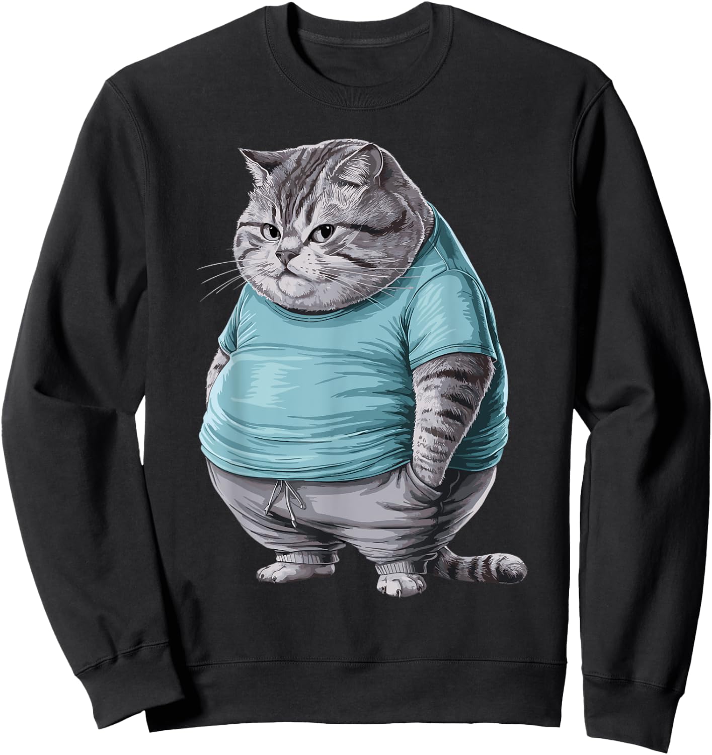 Funny Fat Sad Cat Art Design Fat Kitten Cat Lover Fat Cat Women Girls Kids Sweatshirt - Sweatshirt | Black