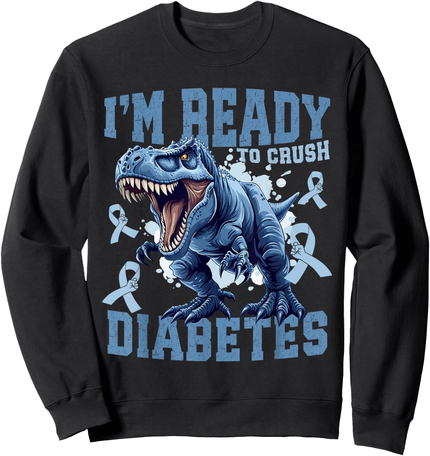 T1D Diabetes Awareness Kids T Rex Sweatshirt - Sweatshirt | Black