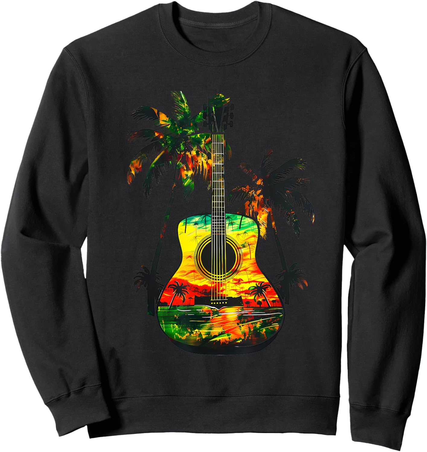Reggae Music Guitar Rastafarian Roots Rasta Jamaican Sweatshirt - Sweatshirt | Black