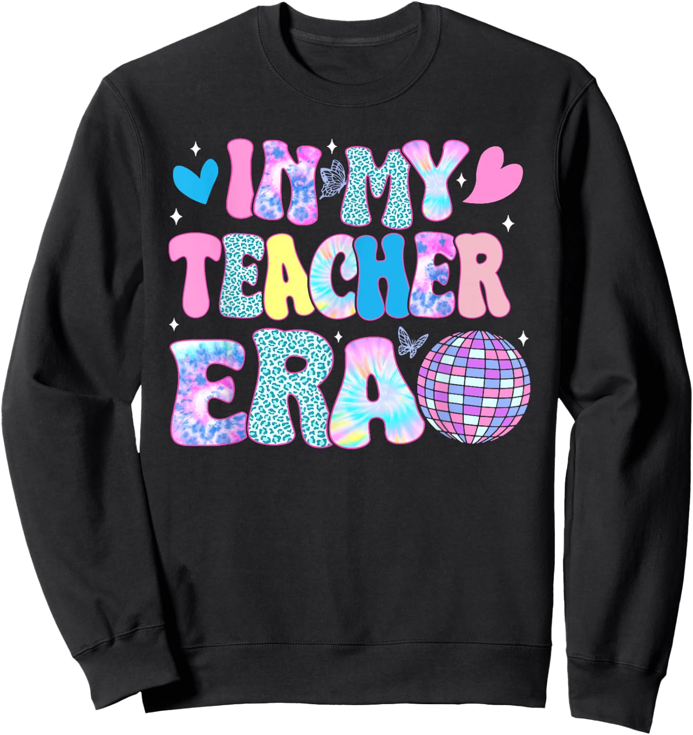Tie Dye Leopard Print Disco In My Teacher Era Sweatshirt - Sweatshirt | Black