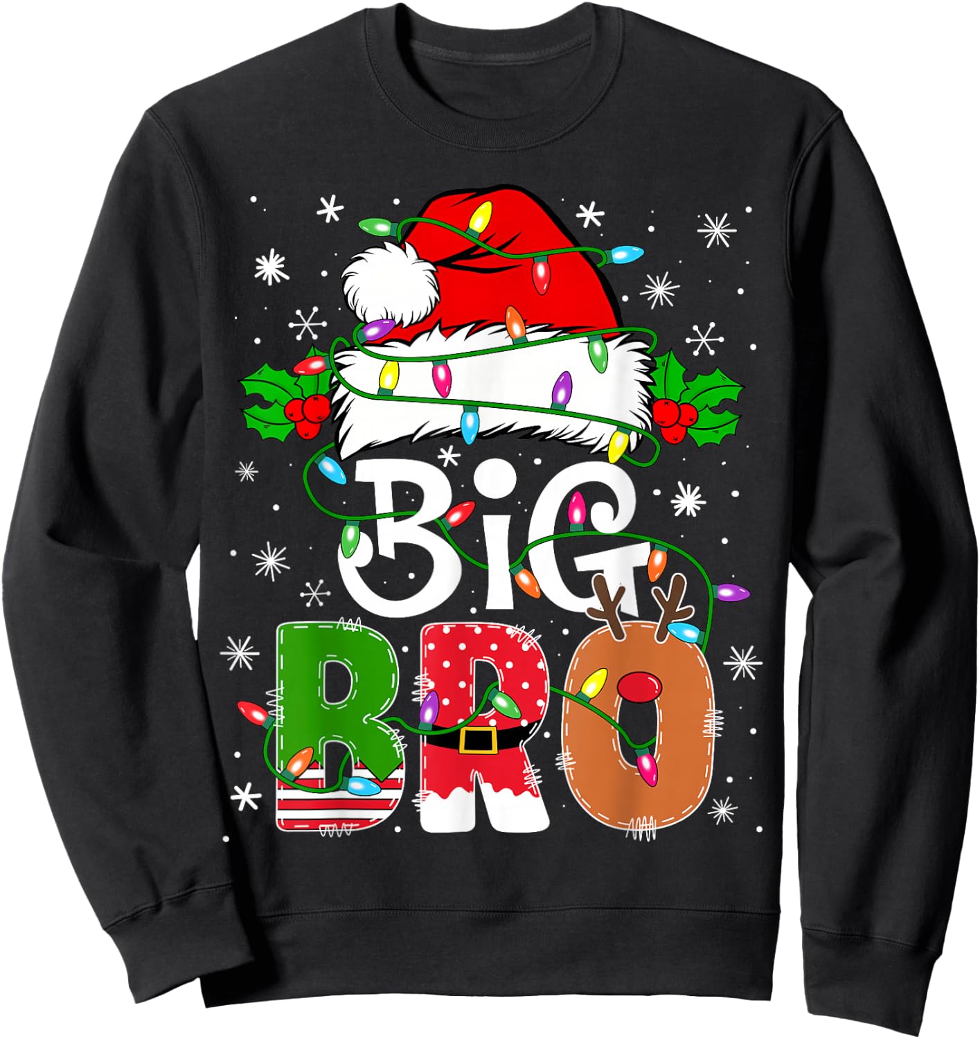 Big Bro Santa New Sibling Brother Announcement Xmas Lights Sweatshirt - Sweatshirt | Black