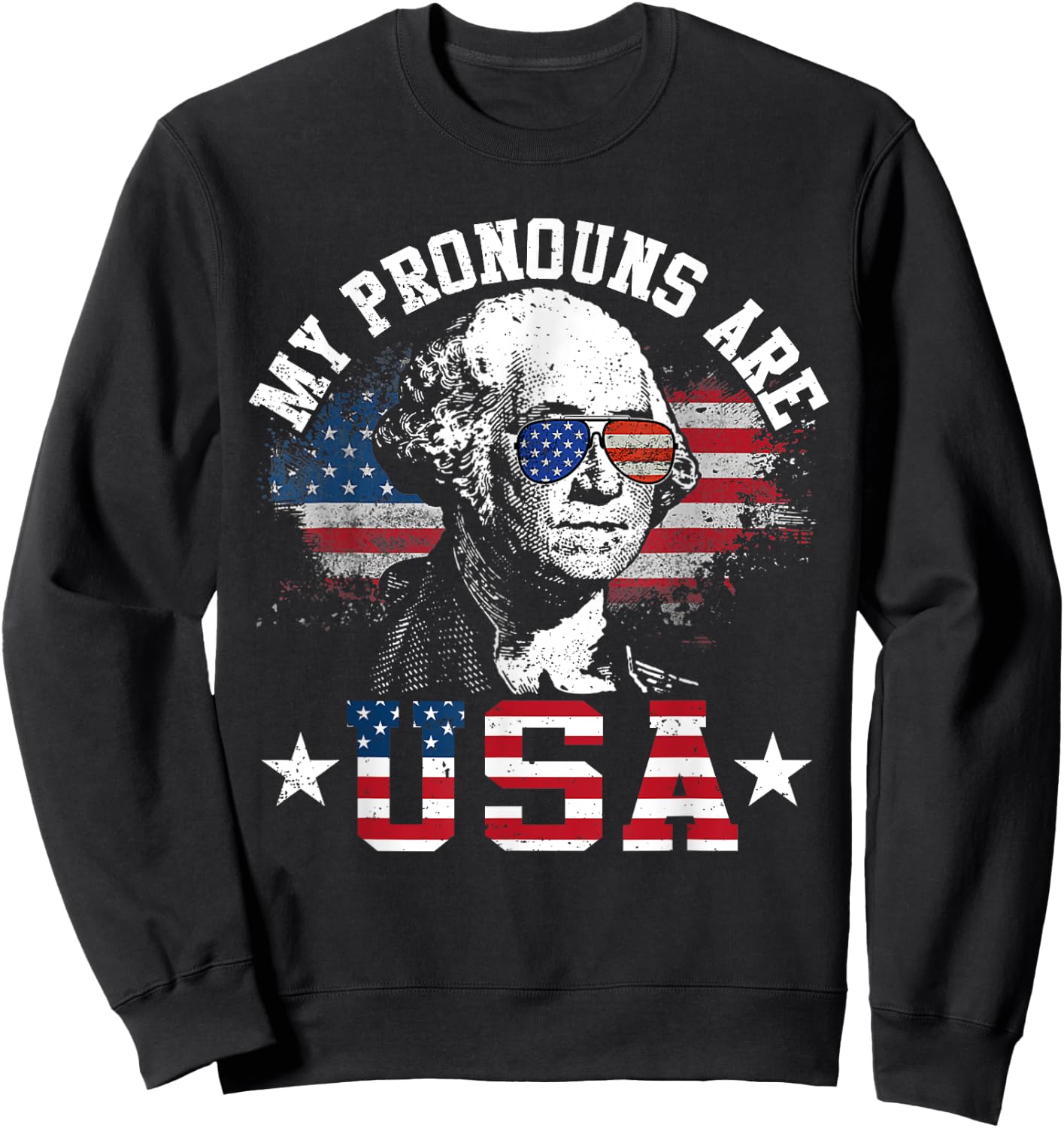 My Pronouns Are USA Funny 4th of July American Us Flag Sweatshirt - Sweatshirt | Black
