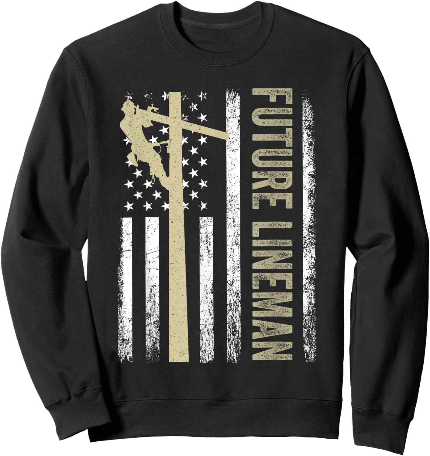 Future Lineman American Flag Electric Cable 4th of July Sweatshirt - Sweatshirt | Black