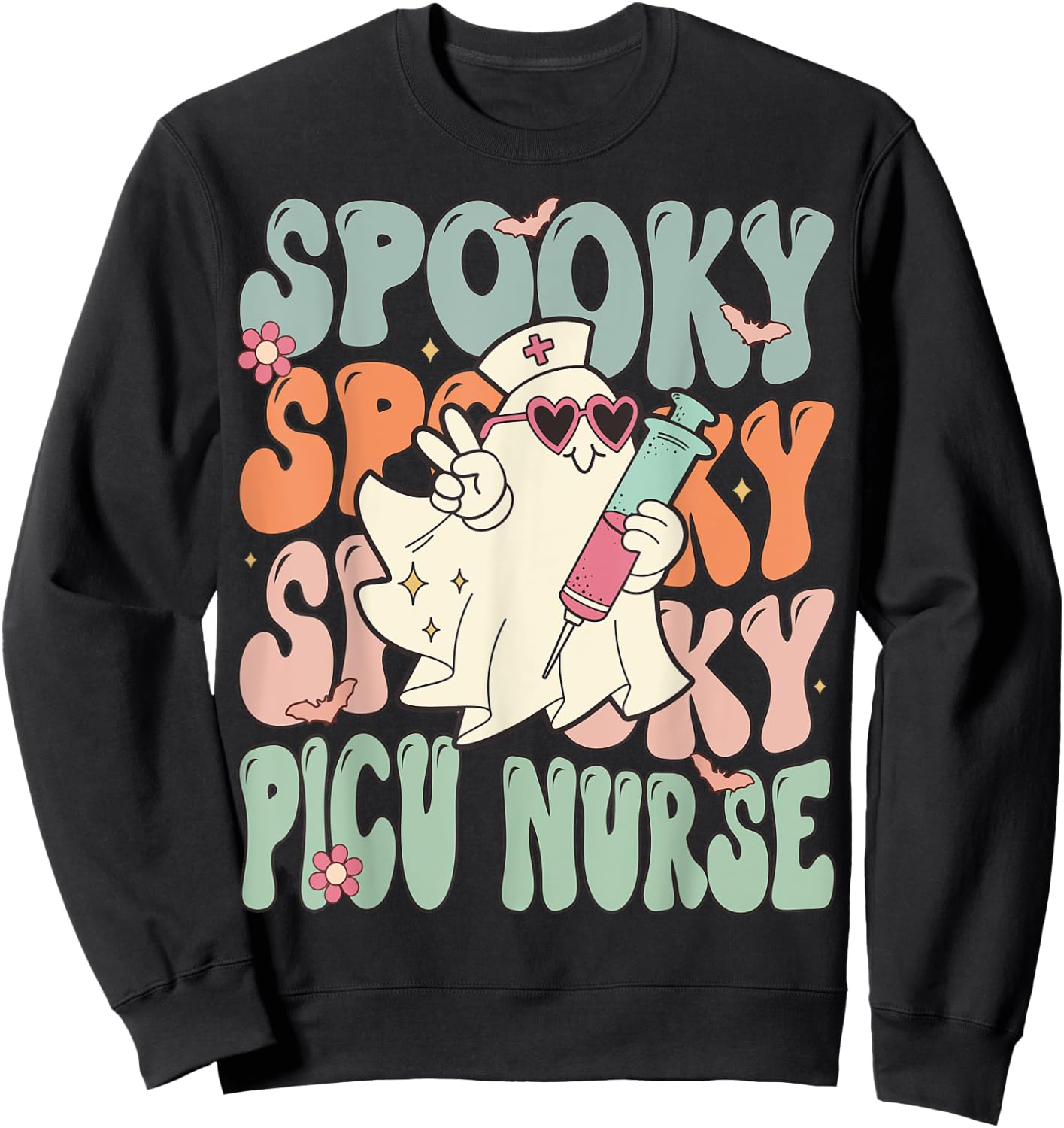 Spooky PICU Nurse Halloween Pediatric Intensive Care Nurse Sweatshirt - Sweatshirt | Black