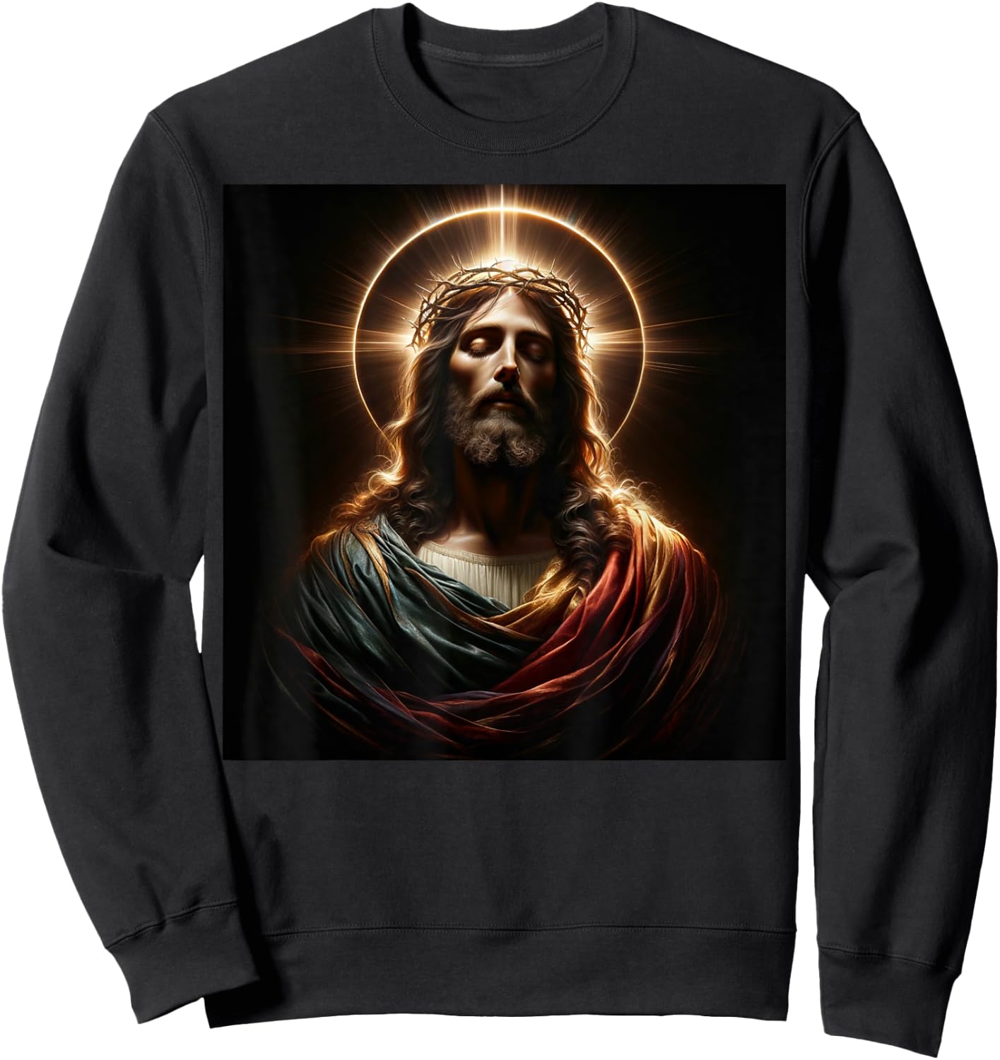 Jesus Christ Divine Crown of Thorns Christian Art Sweatshirt - Sweatshirt | Black