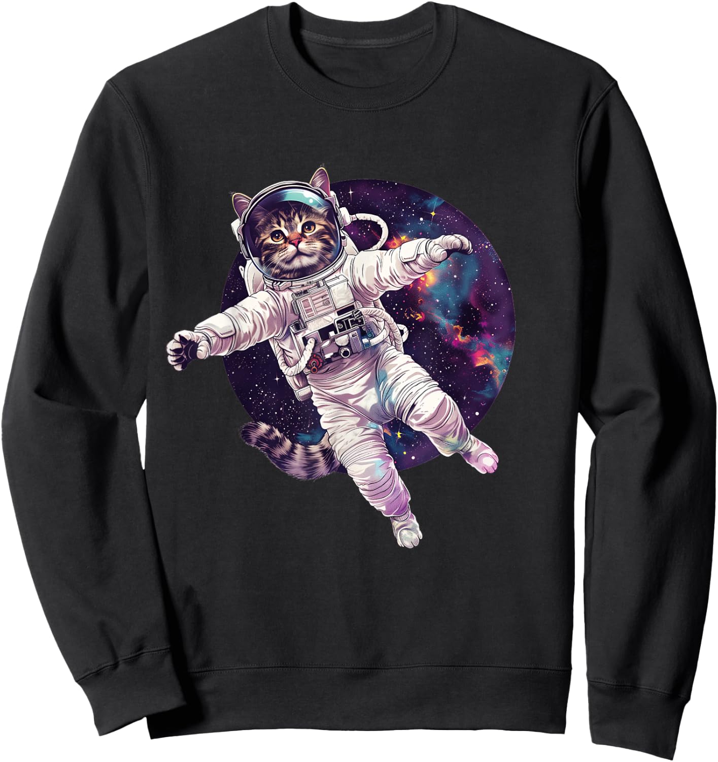 Funny Cat Astronaut in Space Sweatshirt - Sweatshirt | Black