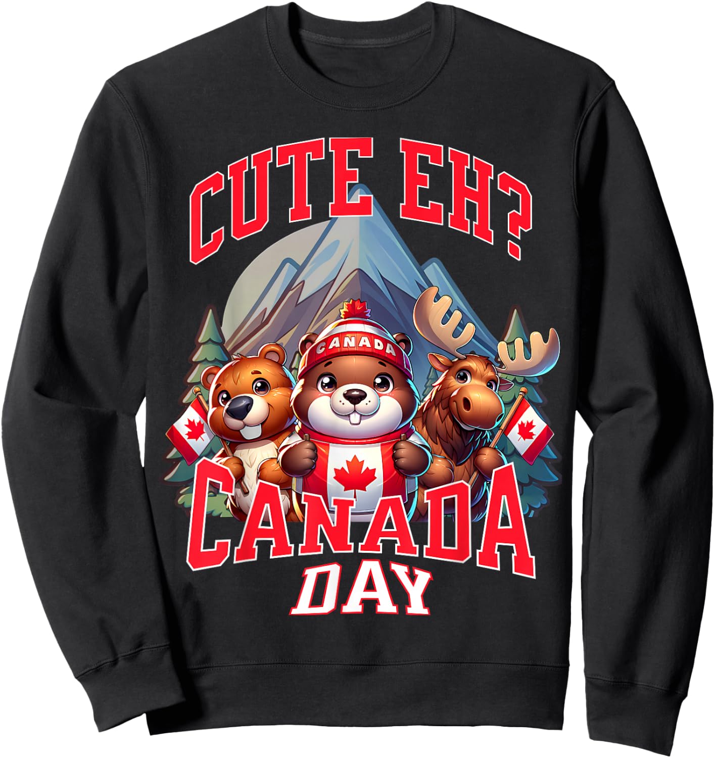 Cute Eh Happy Canada day Flag for Boys girls Kids Toddler Sweatshirt - Sweatshirt | Black