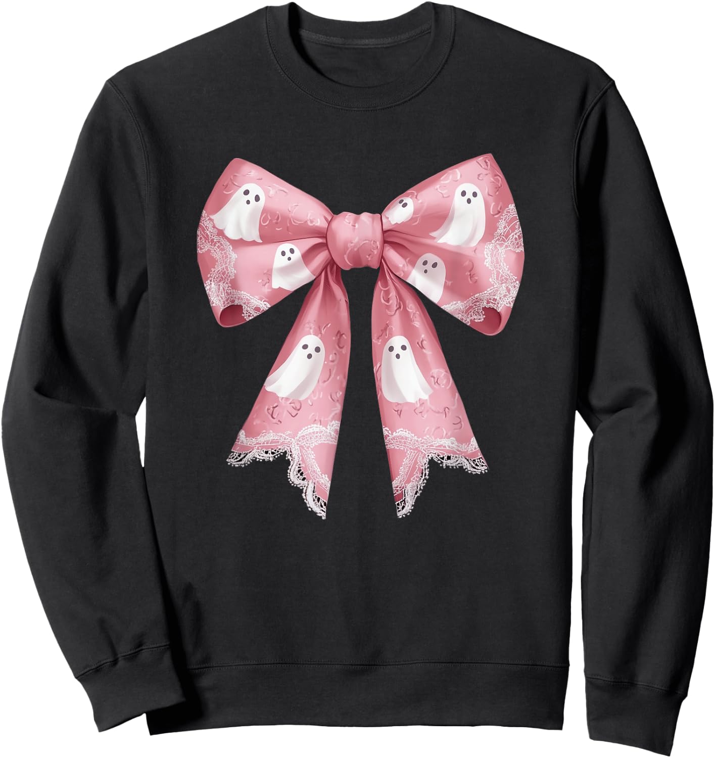 Pink Ghost Coquette Bow Halloween Spooky Season Girls Sweatshirt - Sweatshirt | Black