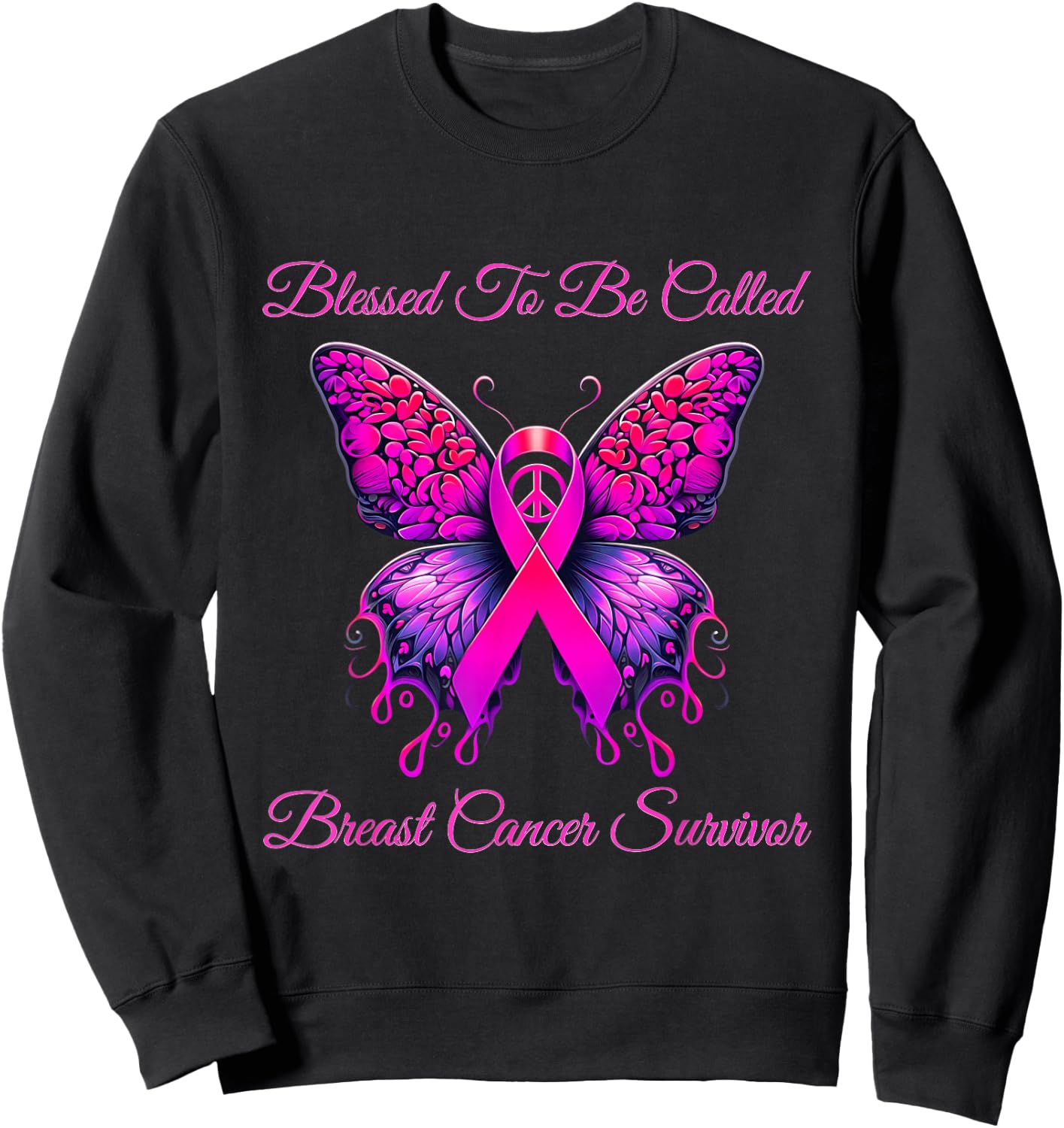 Pink Butterfly Blessed To Be Called Breast Cancer Survivor Sweatshirt - Sweatshirt | Black