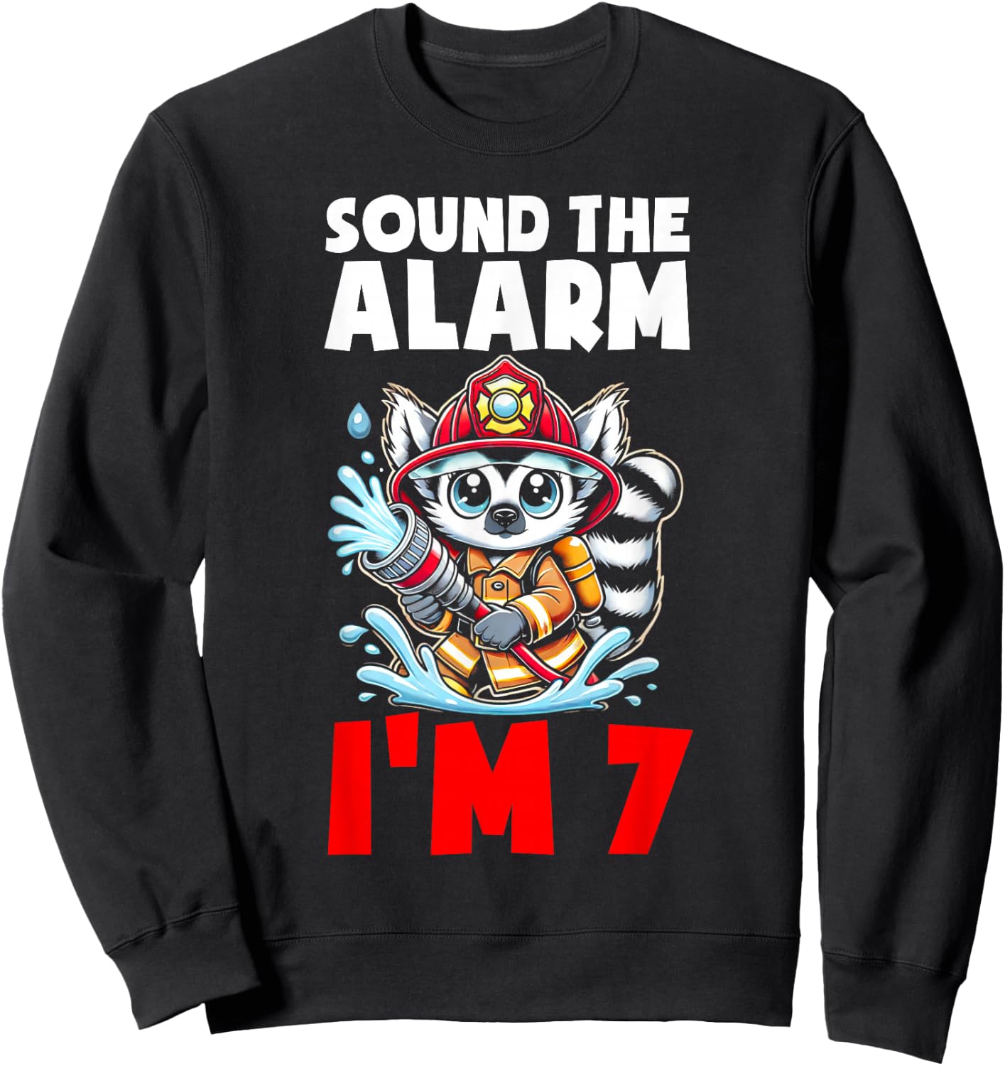 Lemur Firefighter Fireman Kids 7th Birthday Boys 7 Year Old Sweatshirt - Sweatshirt | Black